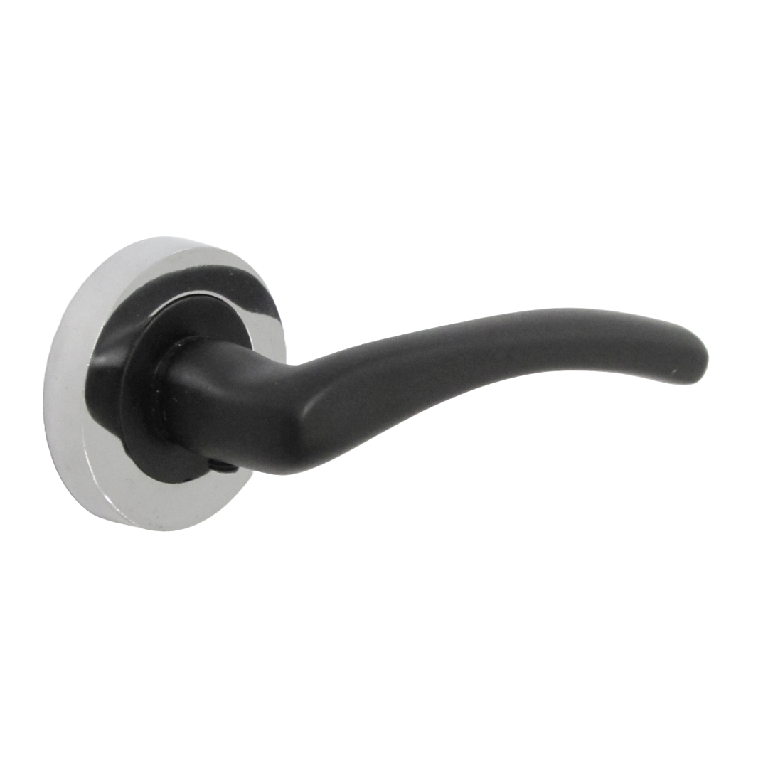 Zena Door Handle Bathroom Set Modern Matt Black Lever on Chrome Rose Internal Thumbturn