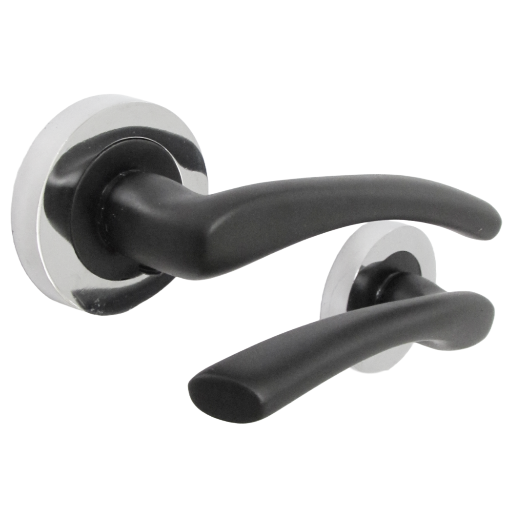 Zena Door Handle Bathroom Set Modern Matt Black Lever Chrome Rose Internal Thumbturn