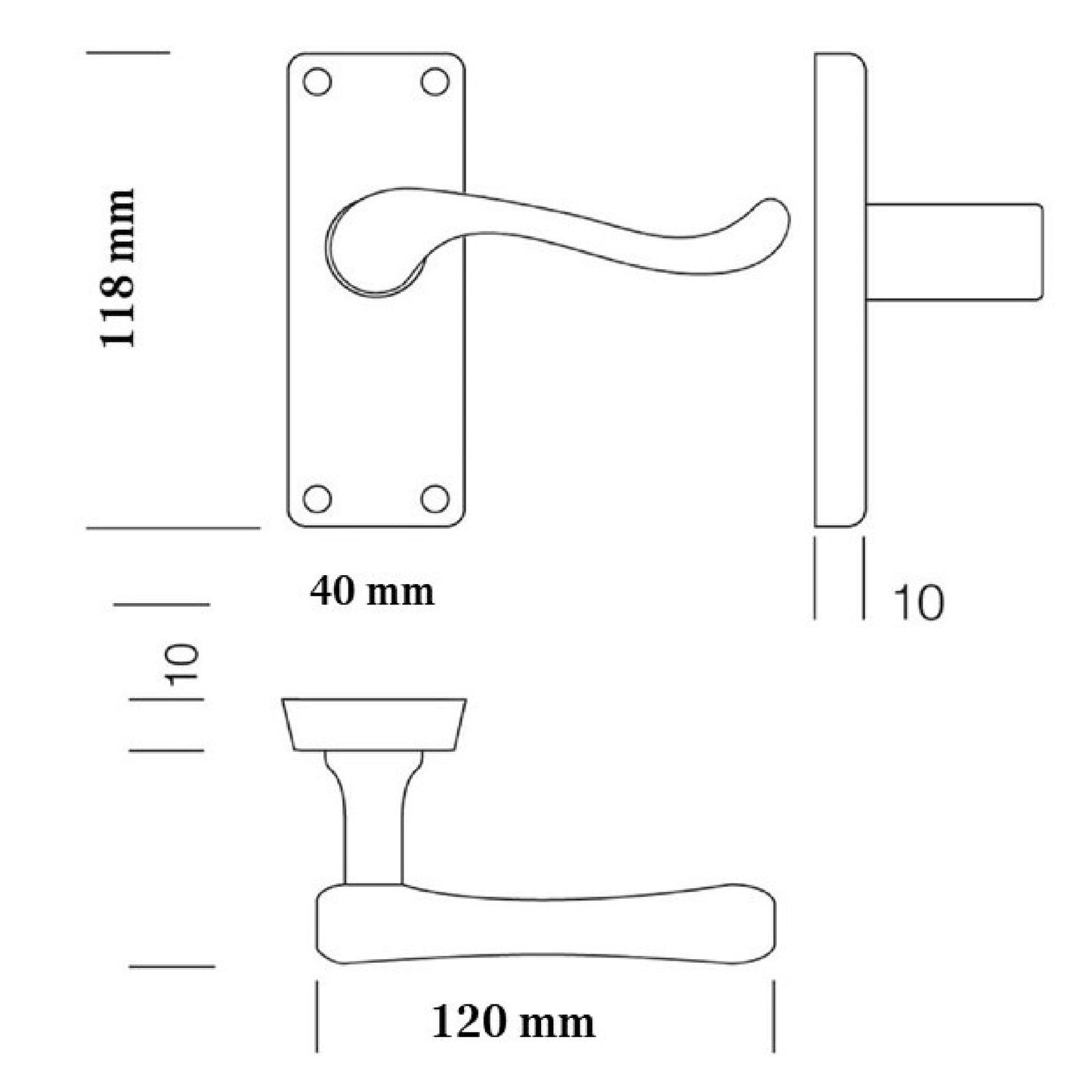 Poignées de porte à levier à défilement et loquet interne - Satin 118 x 40 mm