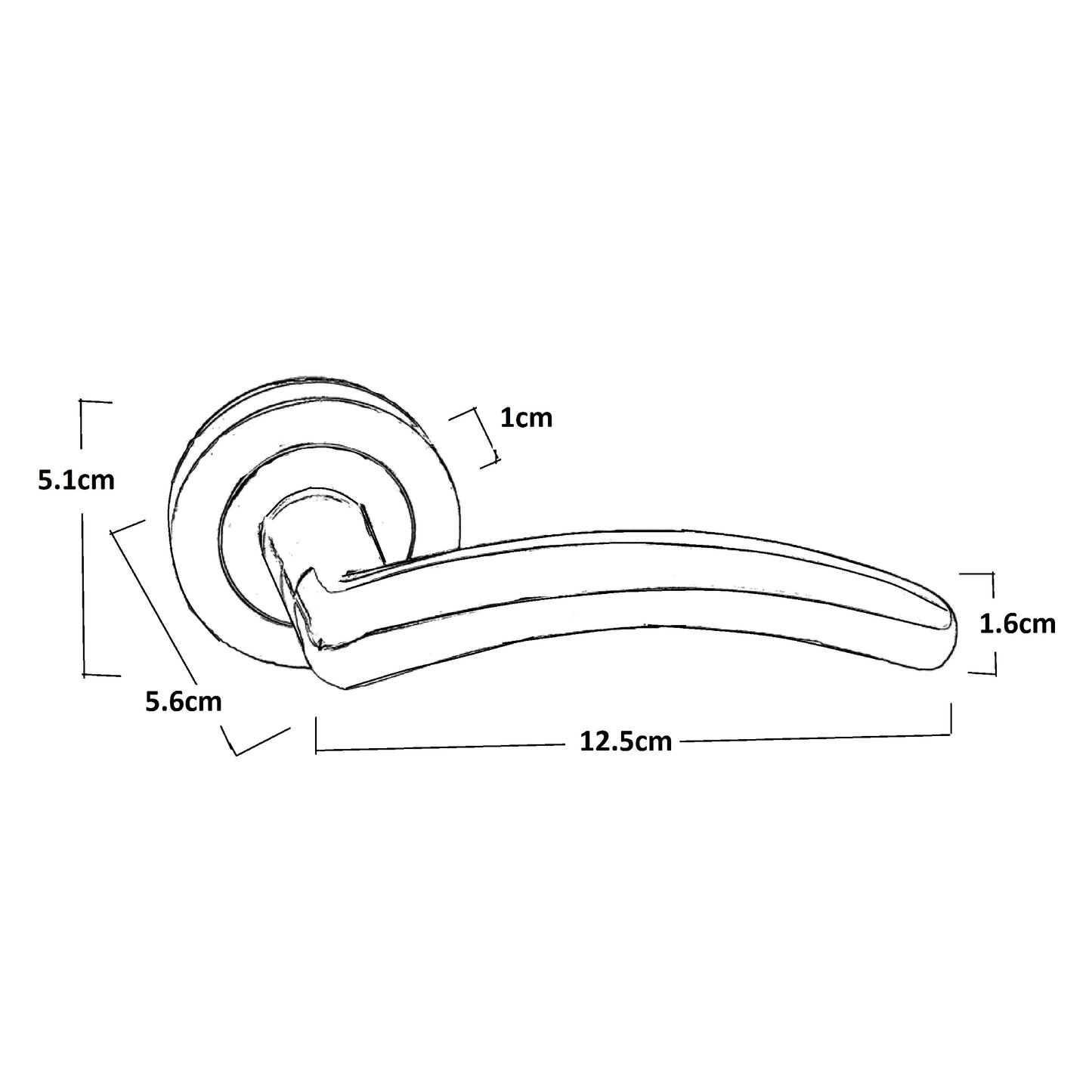 Carlressia Door Handles Latch Curved Lever on Rose - Chrome 125mm