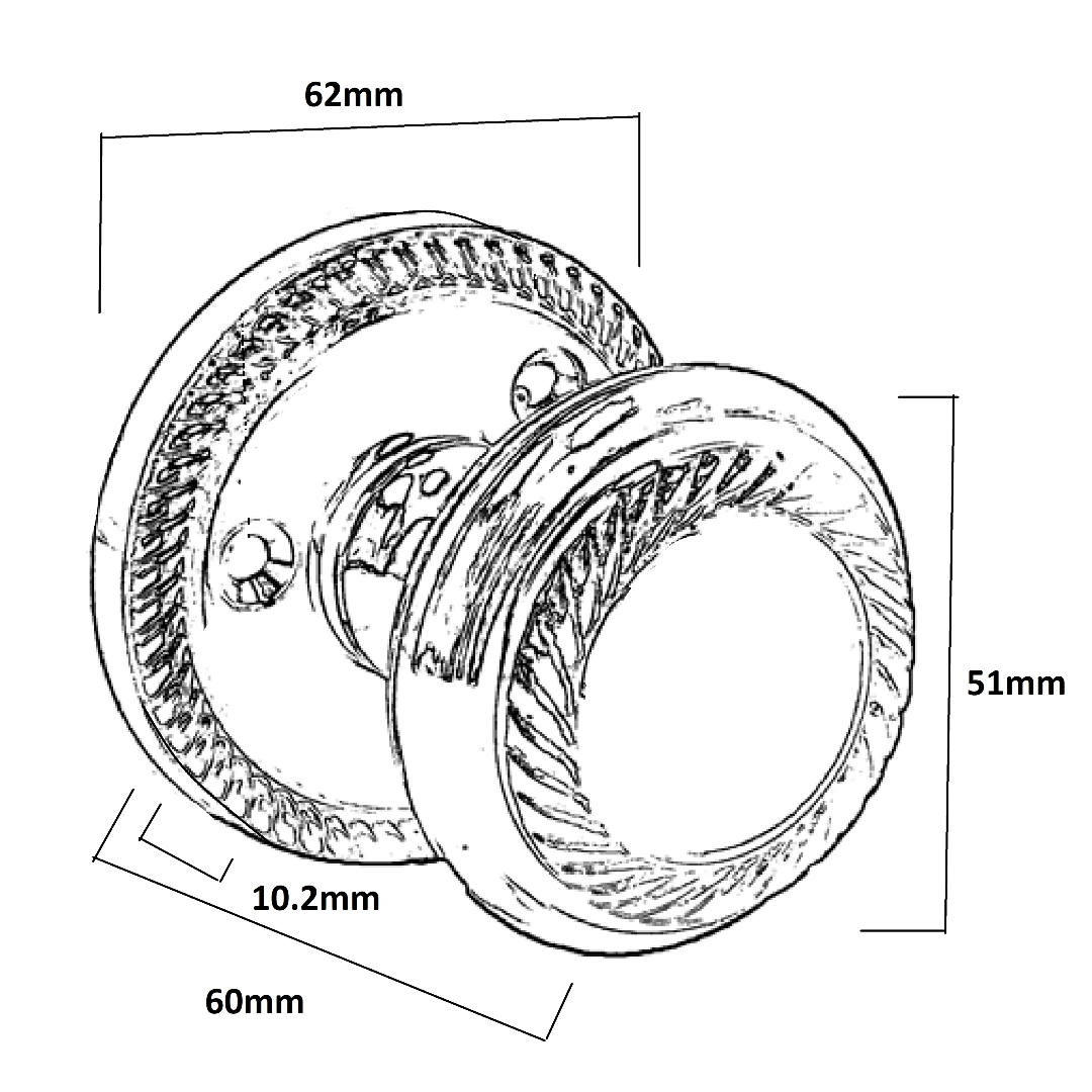 Boutons de porte géorgiens en corde antique, mortaise intérieure, diamètre 63 mm, rosace