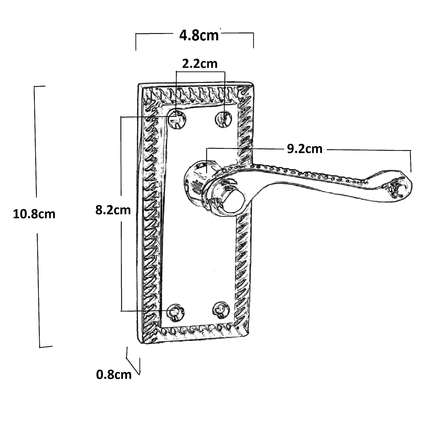 Poignées de porte à levier style géorgien, bord cordé, laiton, 110 mm x 50 mm