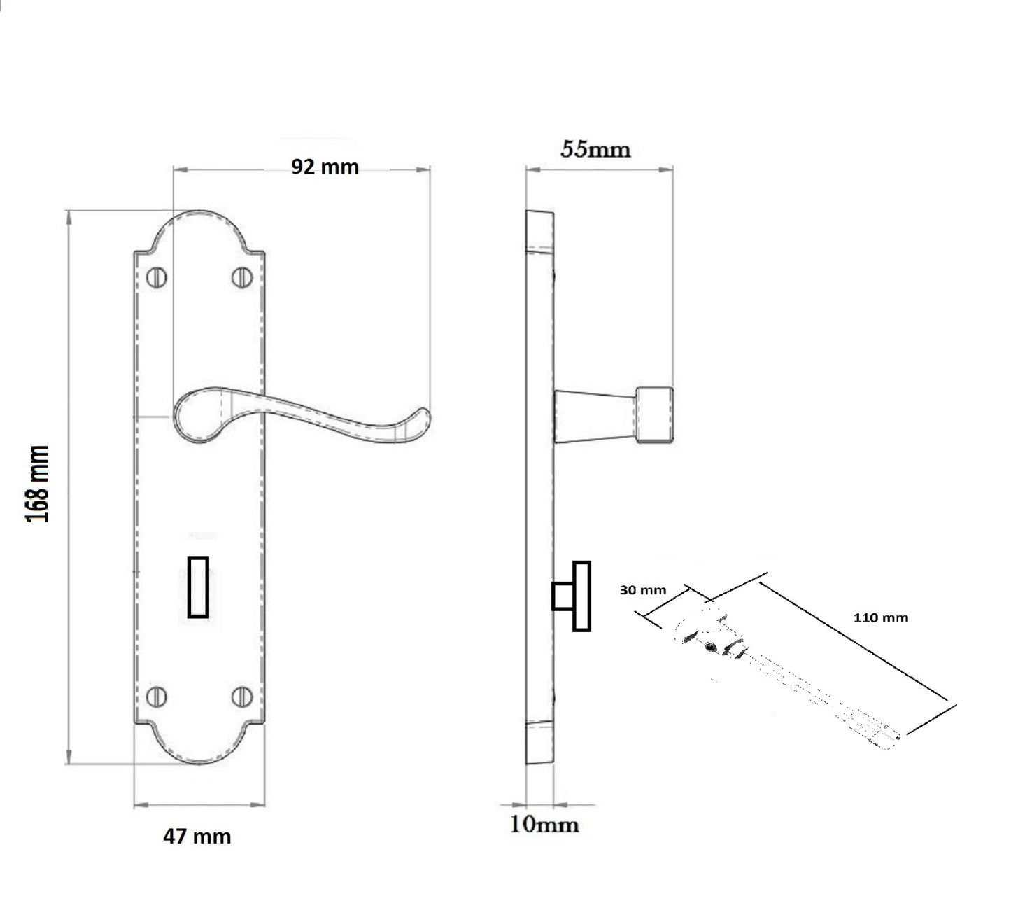 Epsom Door Handle Bathroom Lock Scroll Lever - Polished Chrome Pack