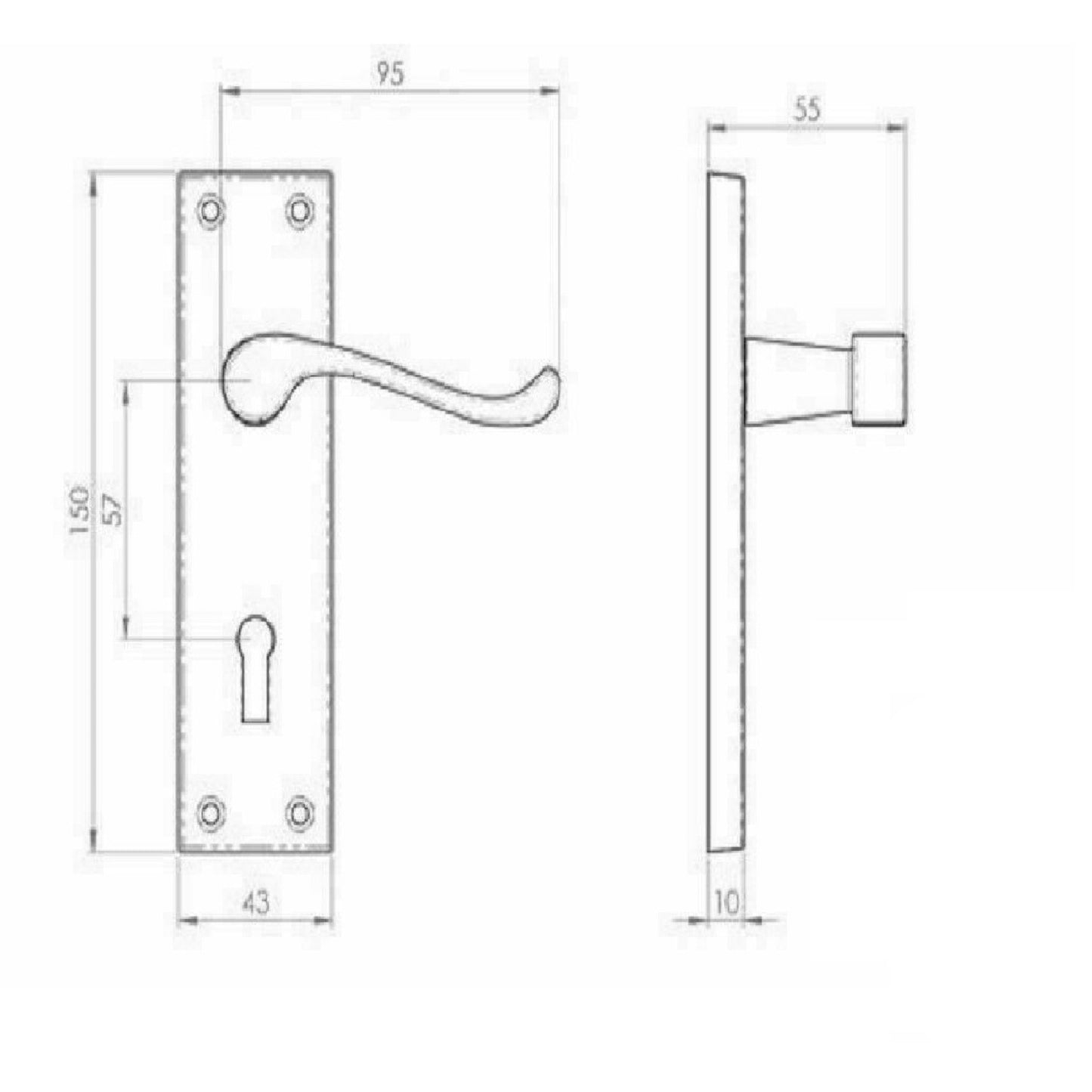 Poignées de porte victoriennes à levier et serrure à volutes - Satin 150 x 40 mm