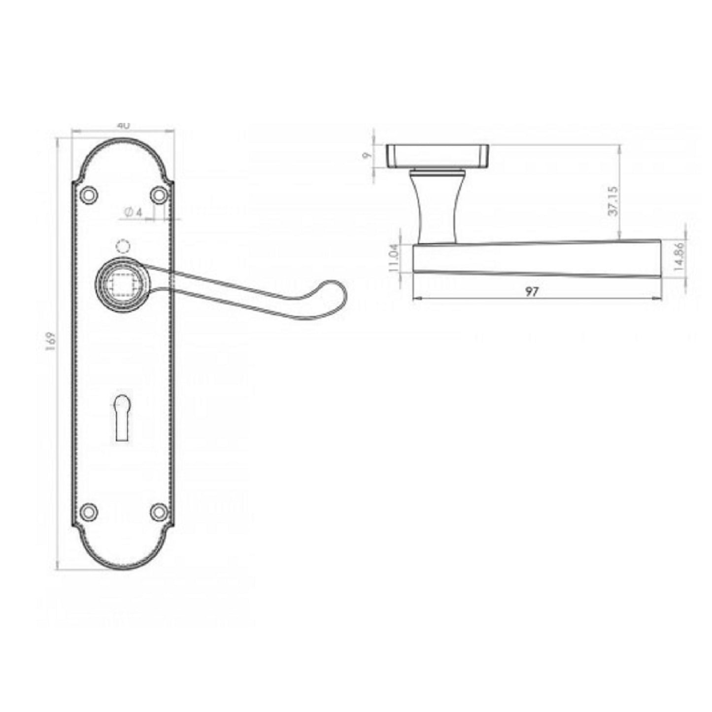 Epsom Door Handle Key Lock Scroll Lever - Matt Black