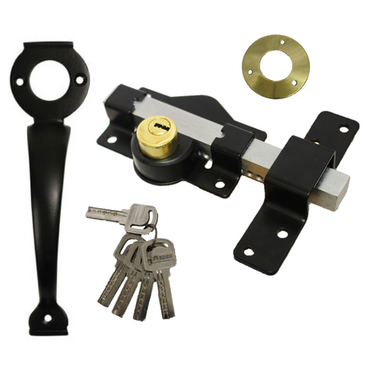 SECURITY 50 /70mm DOUBLE Long Throw Bolt Gate Lock Garage Shed 5 Keys AND HANDLE