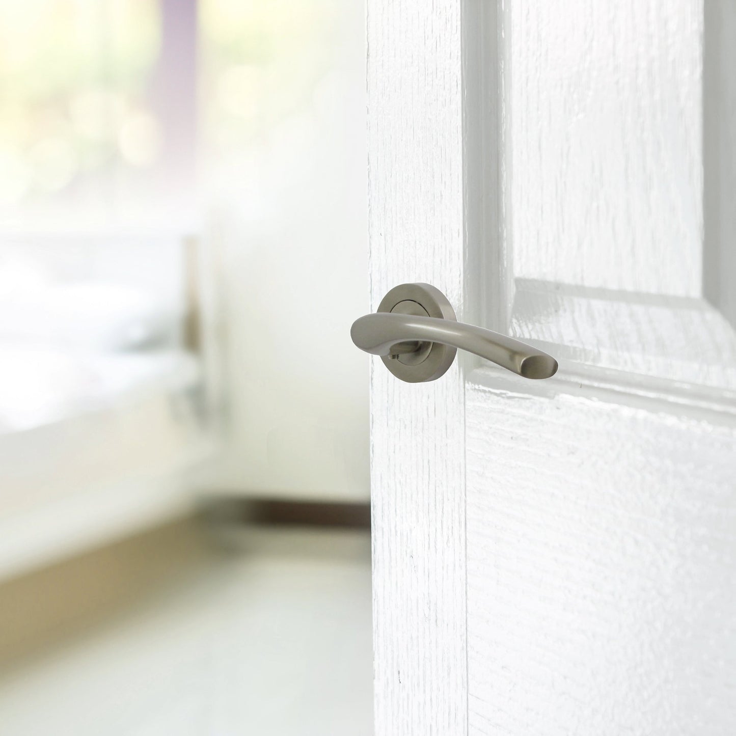Marketplace JPG companion for Zena Door Handle Escutcheon Lock Key Set Modern Satin Nickel Lever on Rose Internal