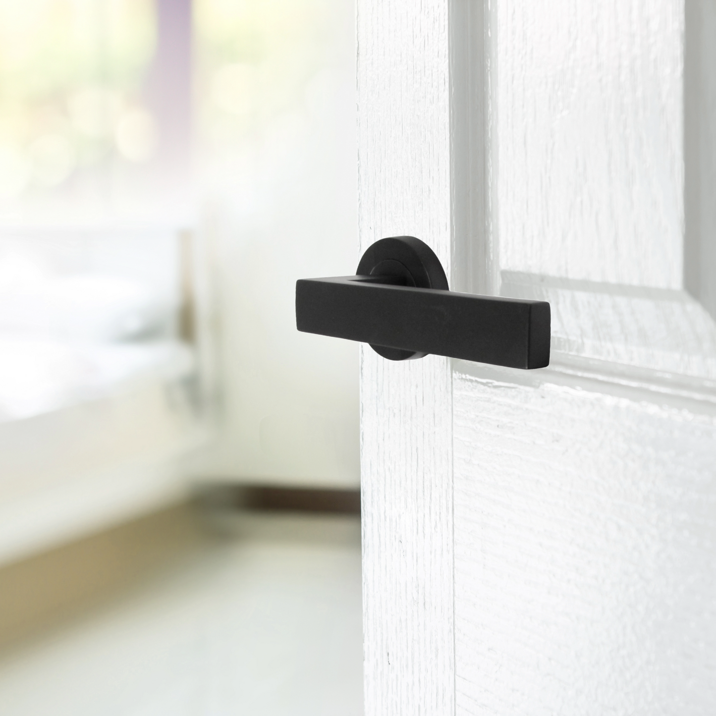 Cafri Door Handle Modern Matt Black Rectangular Lever on Rose Internal Latch Handles