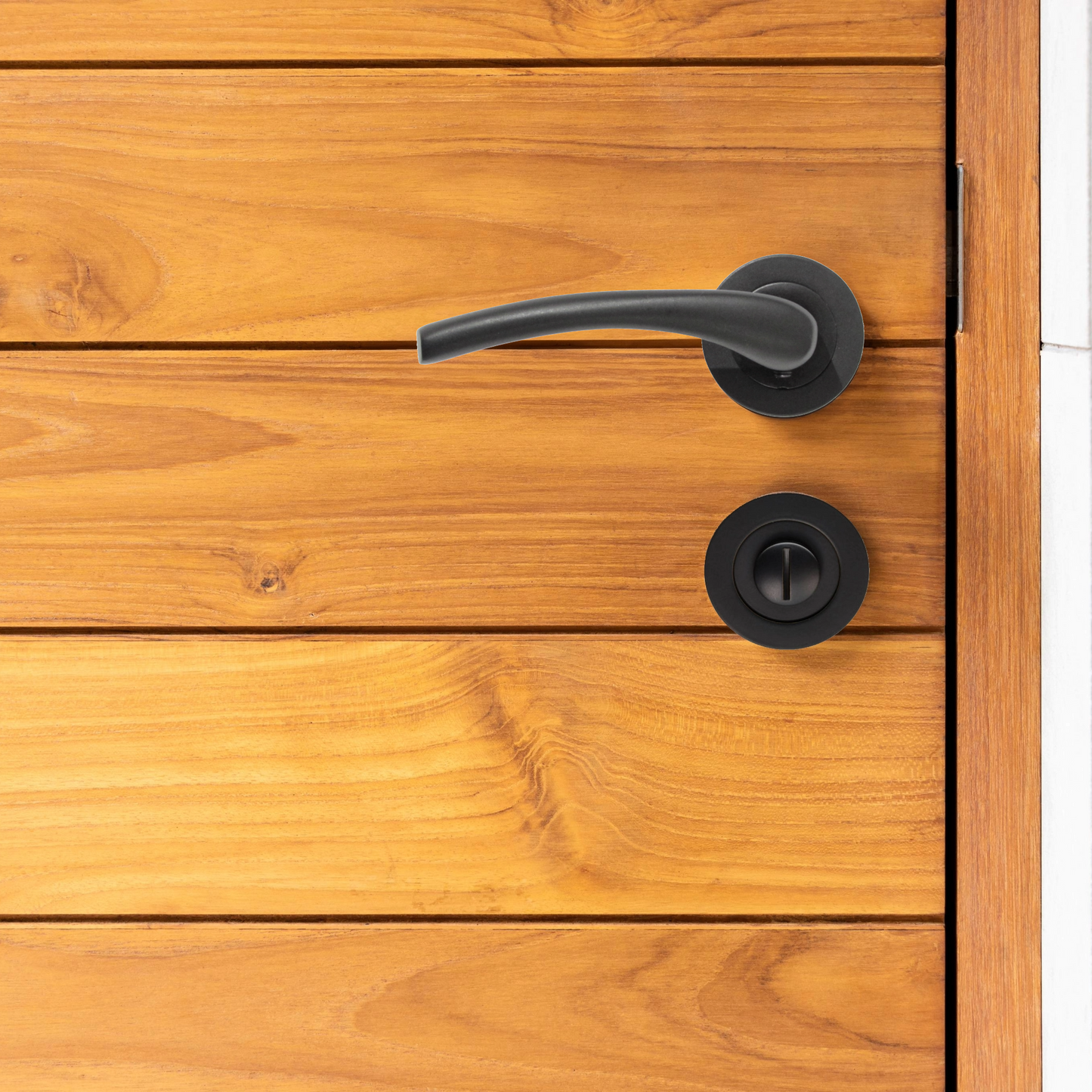 Zena Door Handle Bathroom Thumbturn Modern Design Matt Black Lever on Rose Internal