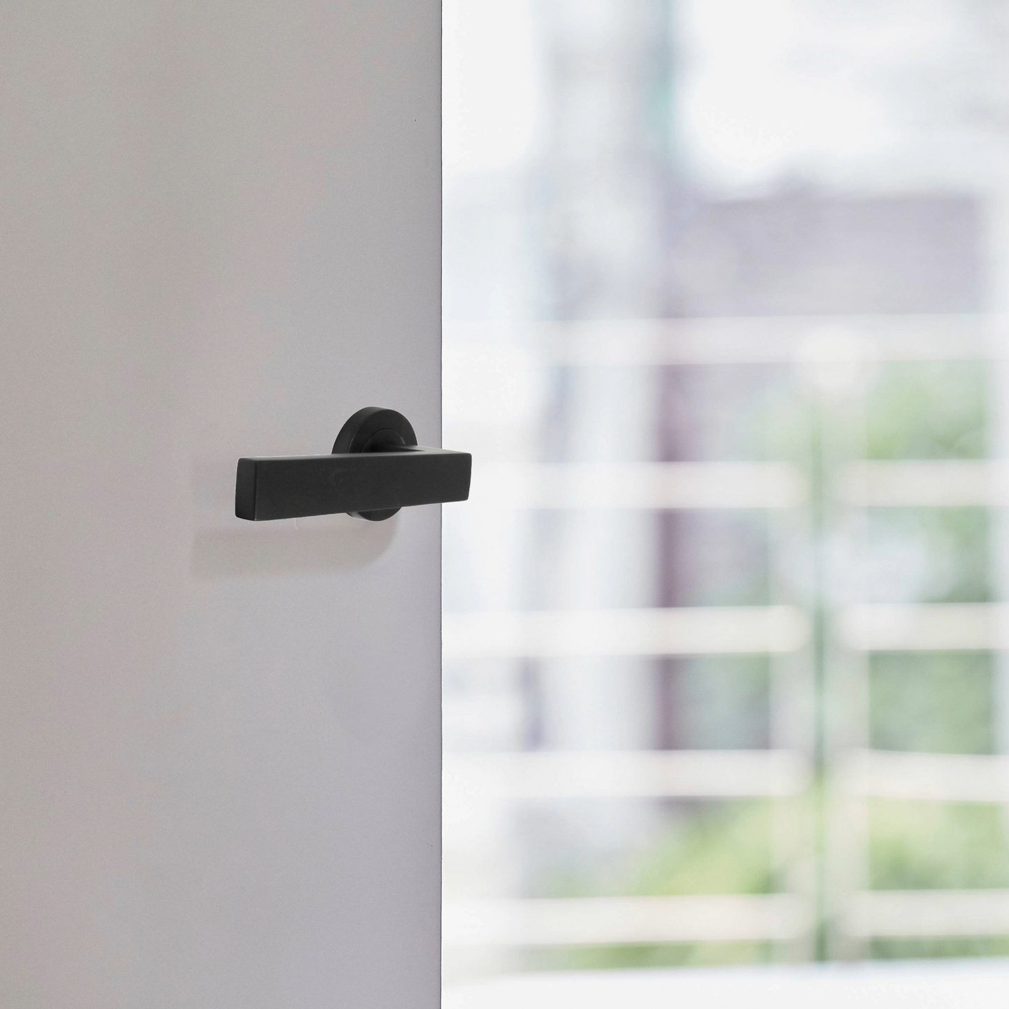 Cafri Door Handle Modern Matt Black Rectangular Lever on Rose Internal Latch Handles