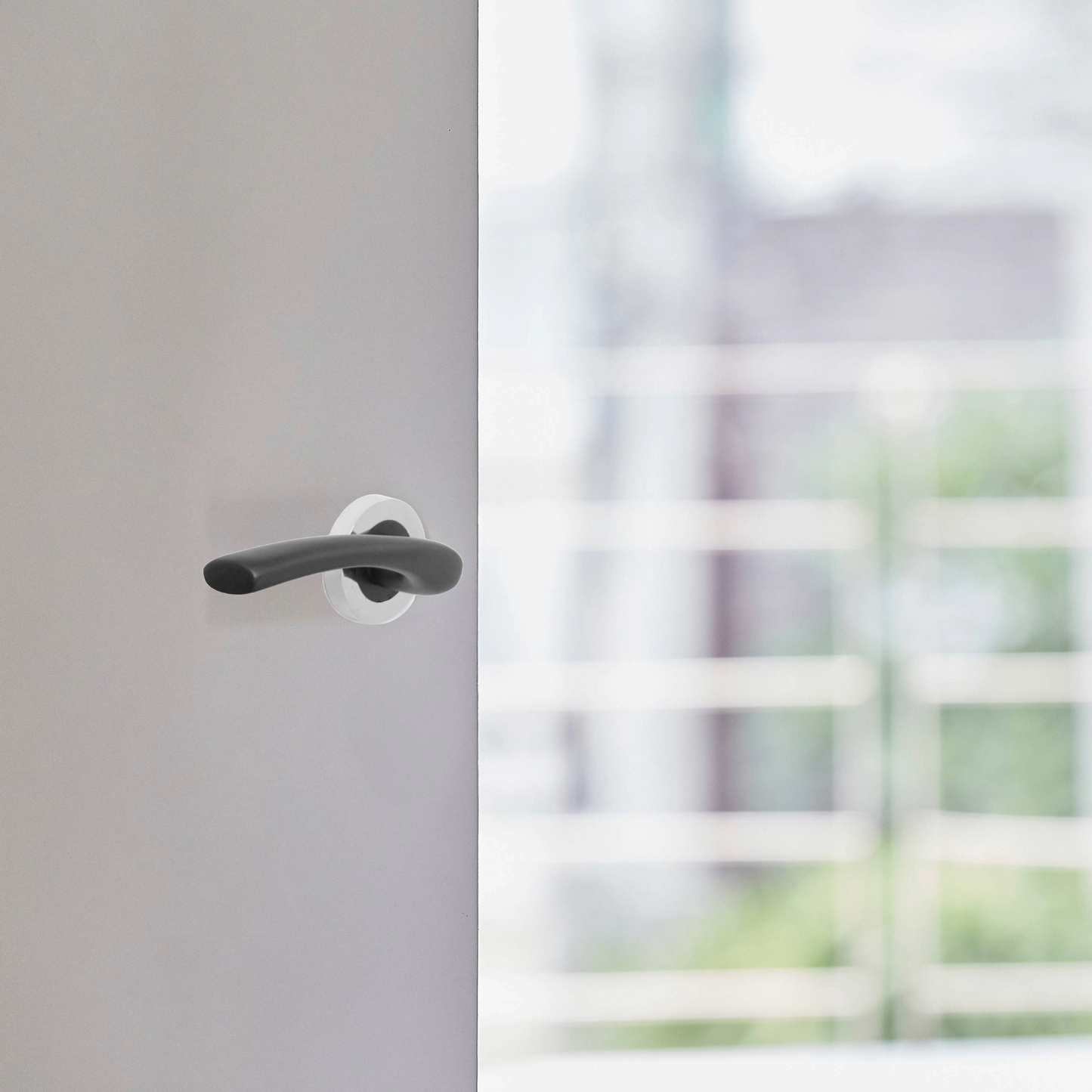 Zena Door Handle Modern Design Matt Black Lever on Chrome Rose Internal Latch Handles