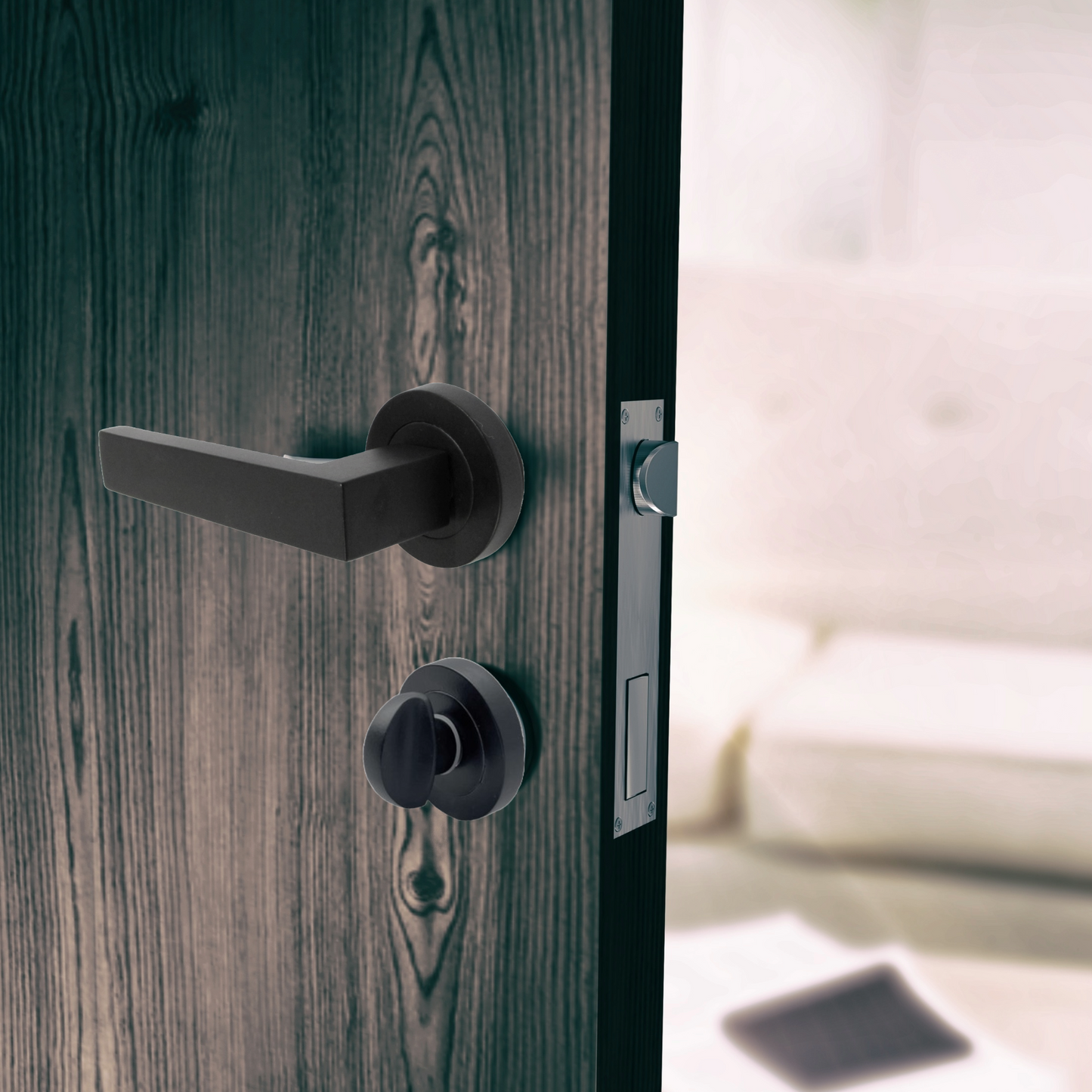 Cafri Door Handle Bathroom Set Modern Matt Black Lever on Rose Internal Thumbturn Door Pack