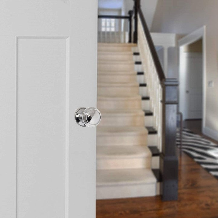 Boutons de porte Queen Anne à mortaise interne cannelée - Chrome poli 64 mm