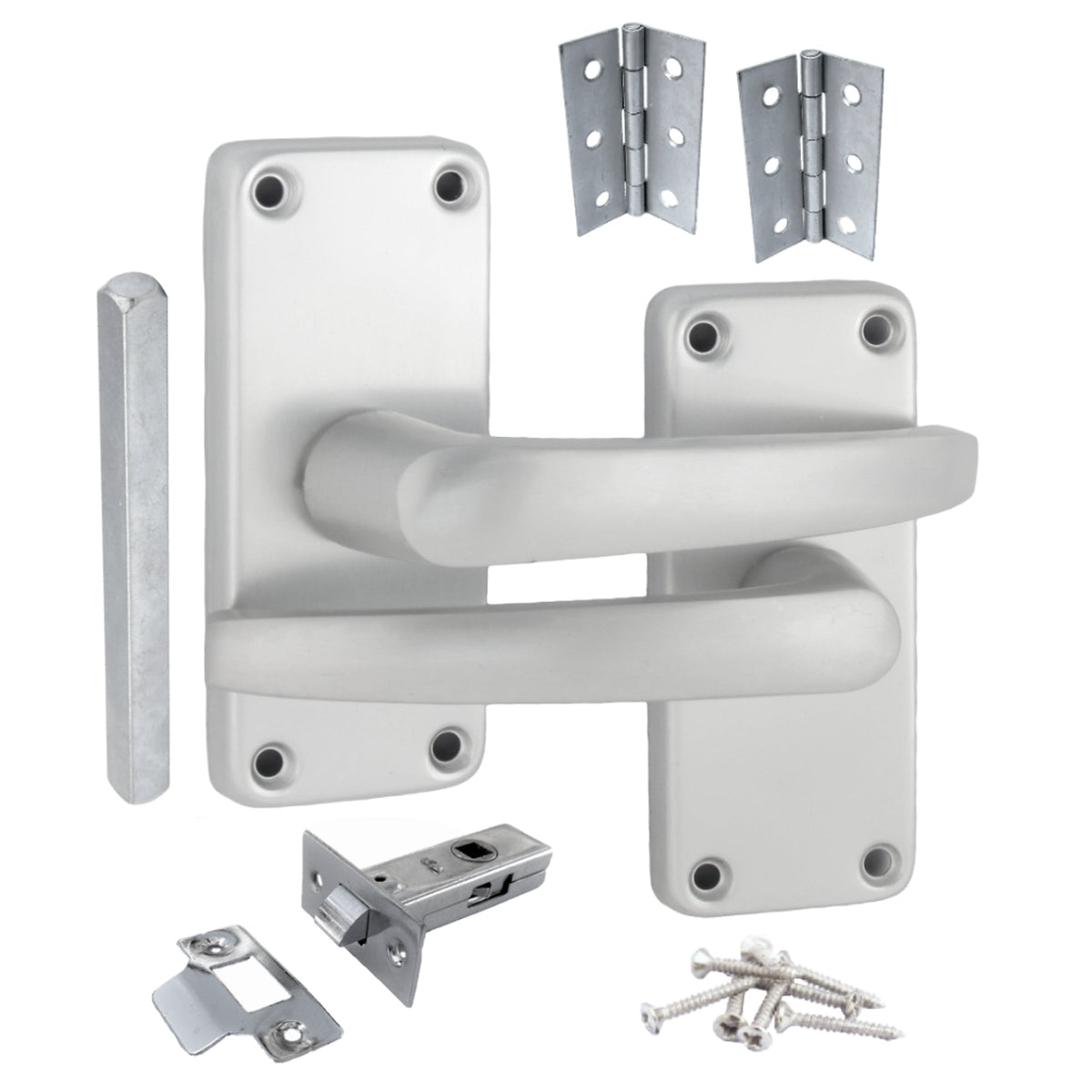 Marketplace JPG companion for Aluminium Latch Handles Modern Internal Straight Lever Door Handle Pack Hinges Satin Silver - 7mm