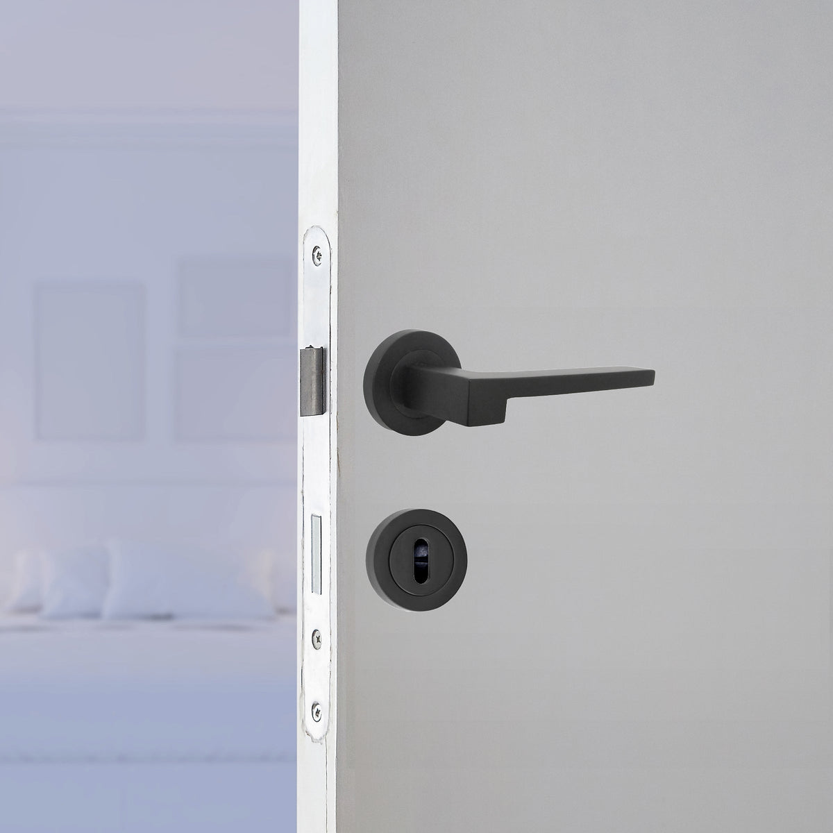 Marketplace JPG companion for UNO-3 Door Handle Lock Key Set Modern Matt Black Lever on Rose Internal Escutcheon Pack