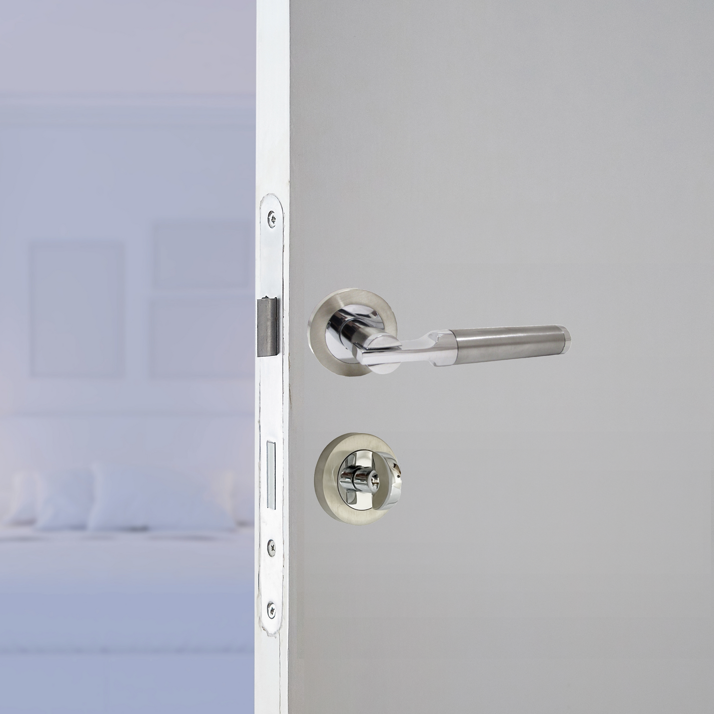 Electra Door Handles Latch Lever on Rose Duo - Chrome Satin 140mm