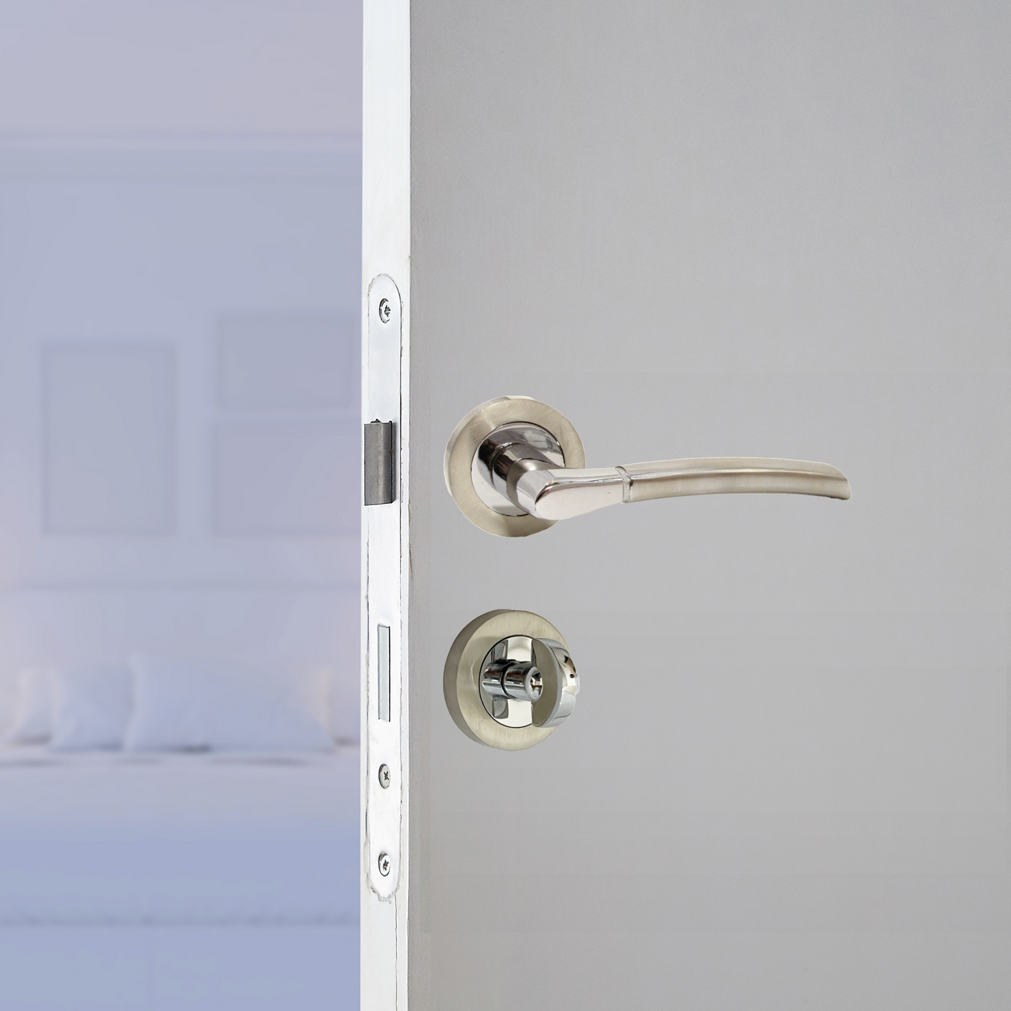 Indiana Door Handles Lever Rose - Chrome Satin Bathroom Thumbturn Pack 125mm