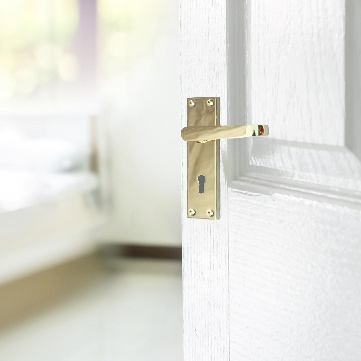 Door Handles LOCK Brass Finish Modern Victorian Straight Internal External