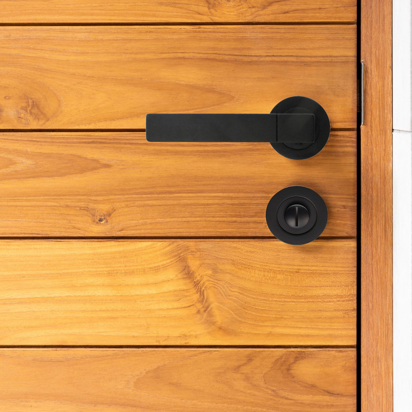 Poignée de porte de salle de bain Cafri Line, ensemble rectangulaire noir mat, rosace à levier, bouton-poussoir interne