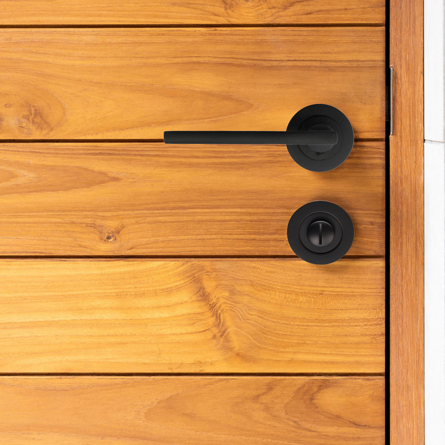 UNO Door Handle Bathroom Set Modern Matt Black Lever on Rose Internal Thumbturn