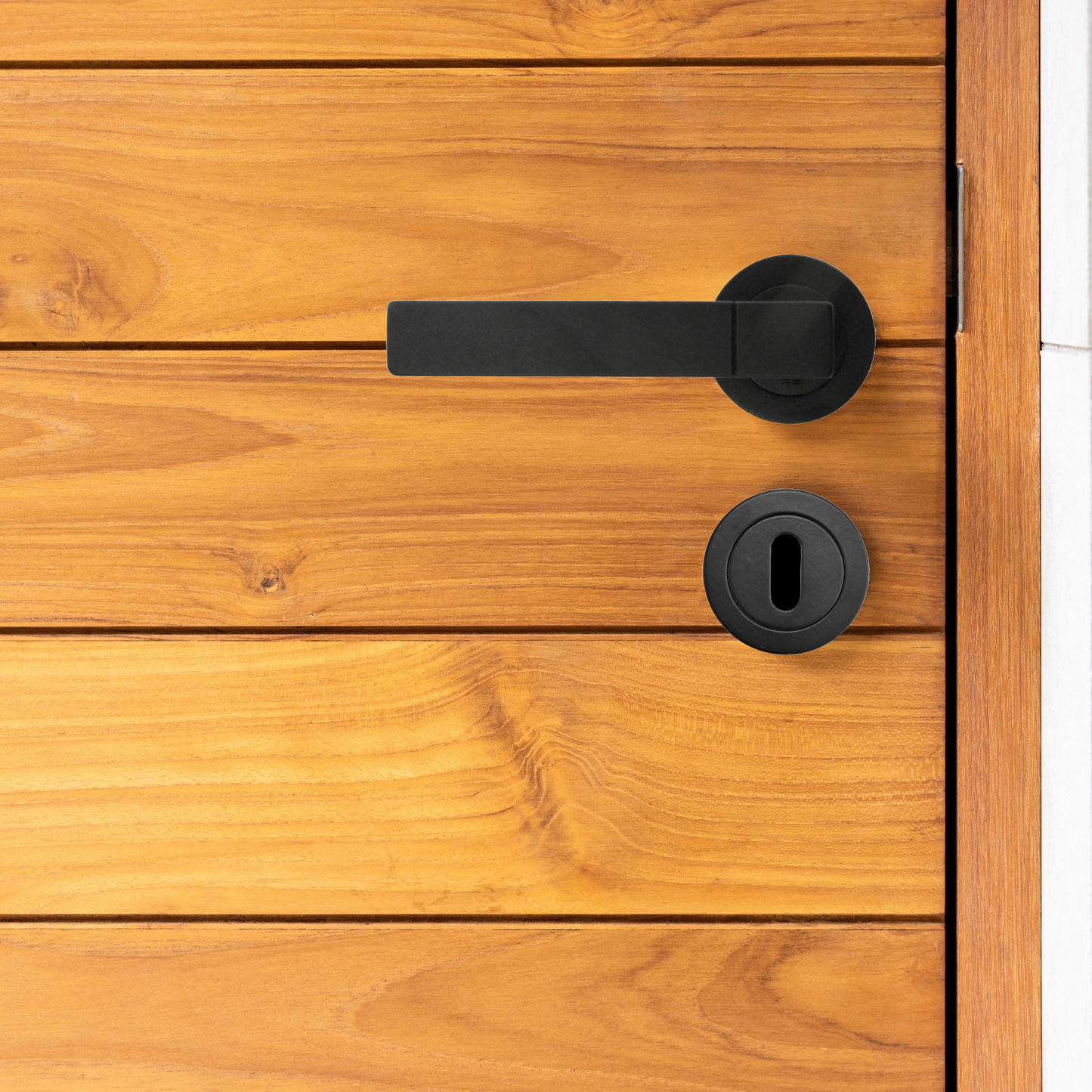Cafri Line Door Handle Lock Key Set Rectangular Matt Black Lever Rose Internal Escutcheon