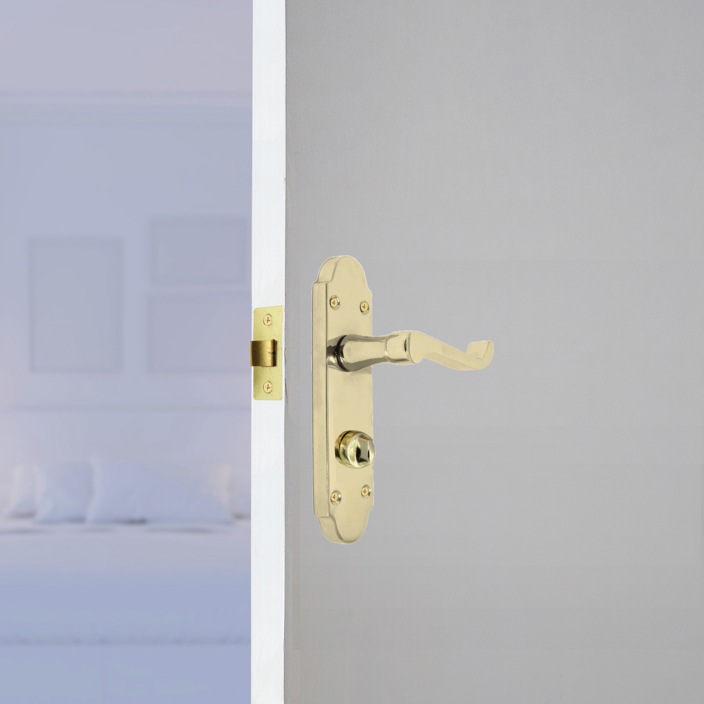 Epsom Door Handle Bath Privacy Lock Scroll Lever - Brass
