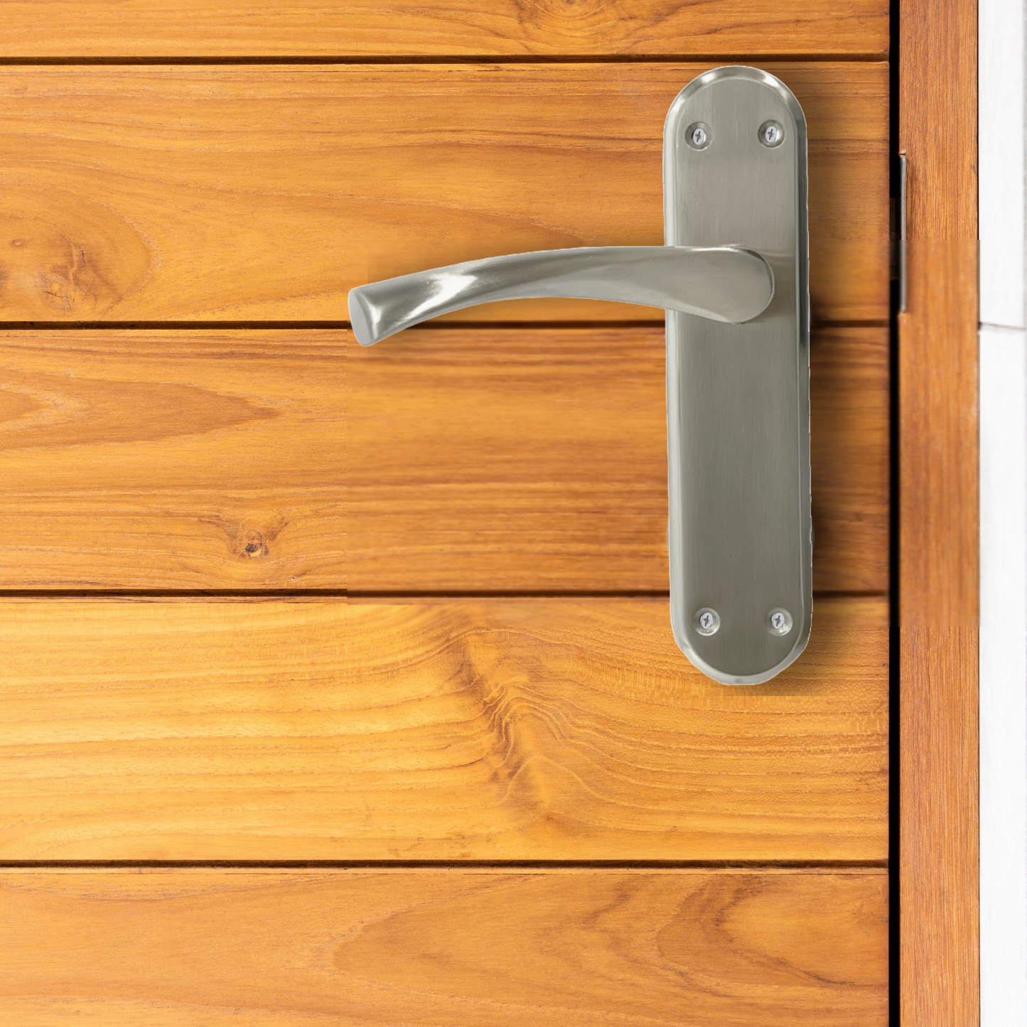 Genova Door Handles Satin Twist Lever Latch on Modern Marina Backplate