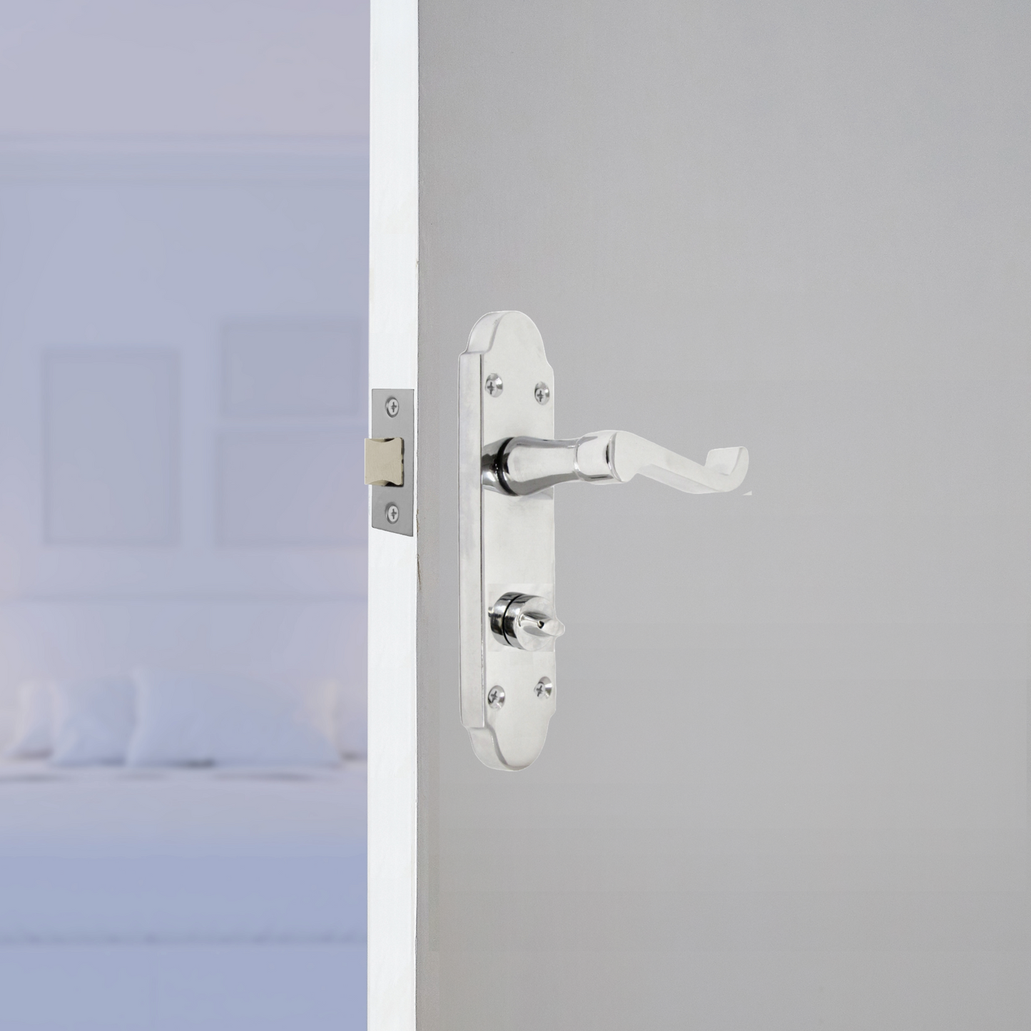 Poignée de porte de salle de bain Epsom avec serrure et loquet tubulaire à levier à défilement - Chrome