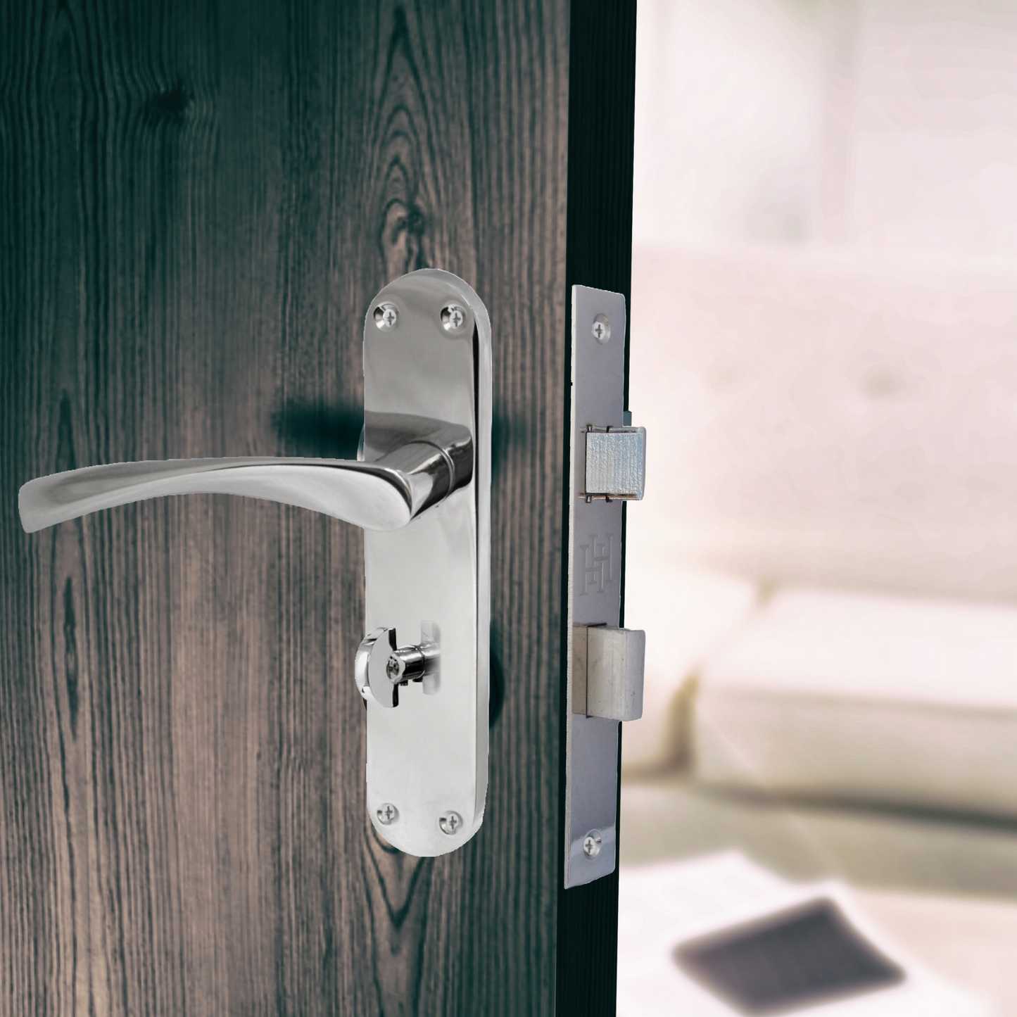 Monja Astrid Door Handles Arched Lever Polished Chrome Bathroom Lock