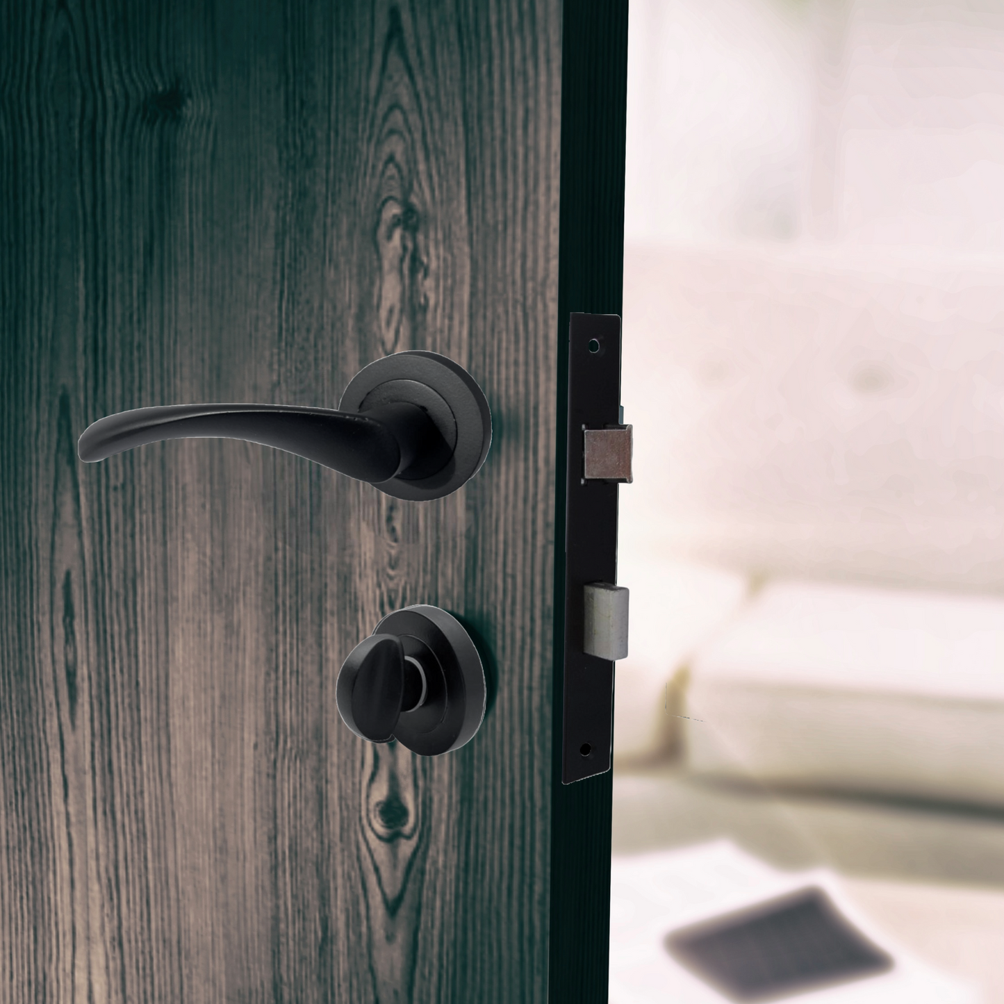 Astrid Door Handles Latch Twist Lever on Rose Matt Black Bath Thumbturn Lock 120mm