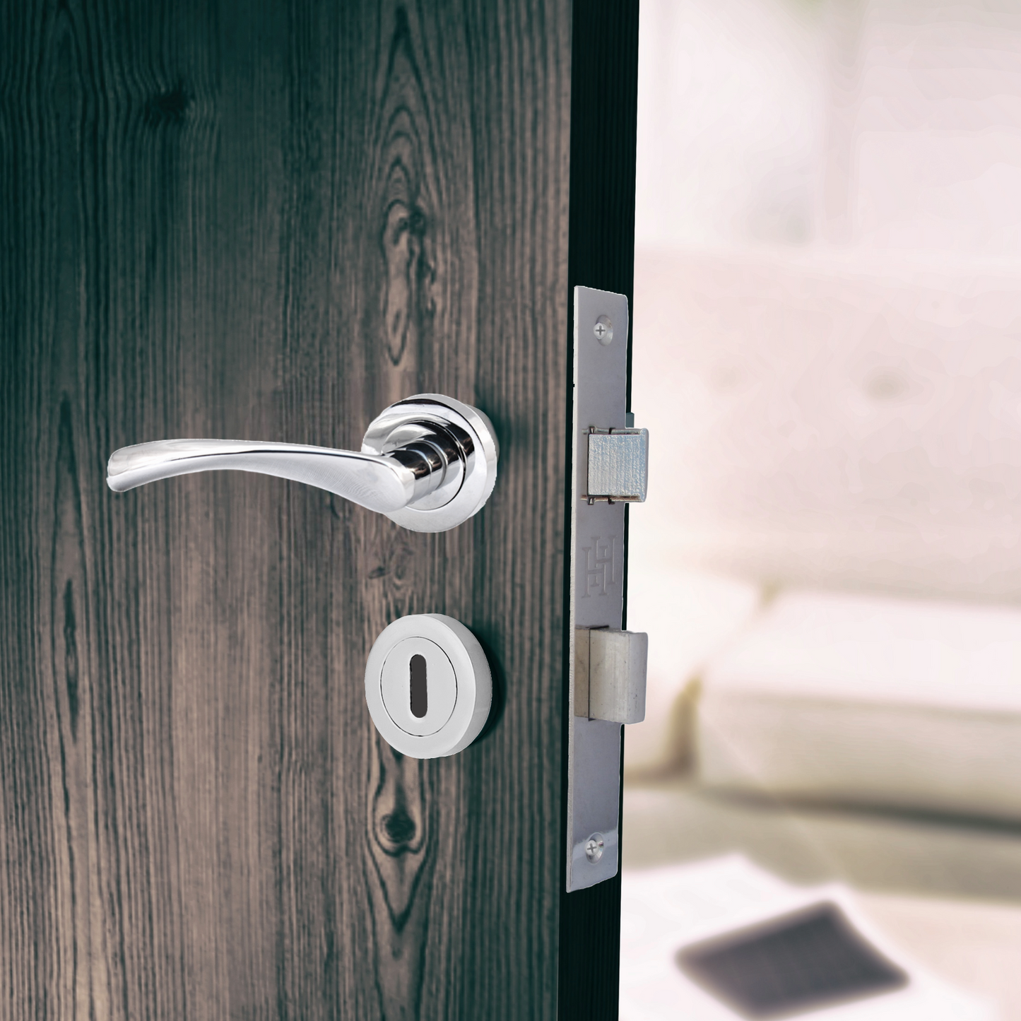 Poignées de porte Astrid, loquet à levier rotatif sur rosace, écusson chromé, serrure à clé, 120 mm