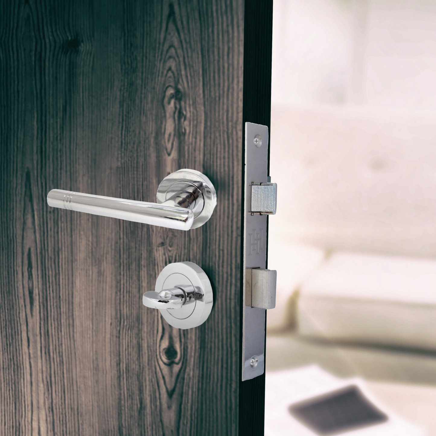 Door Handles T Bar Cossima Straight Lever Bathroom Thumbturn & Lock - Chrome 125mm