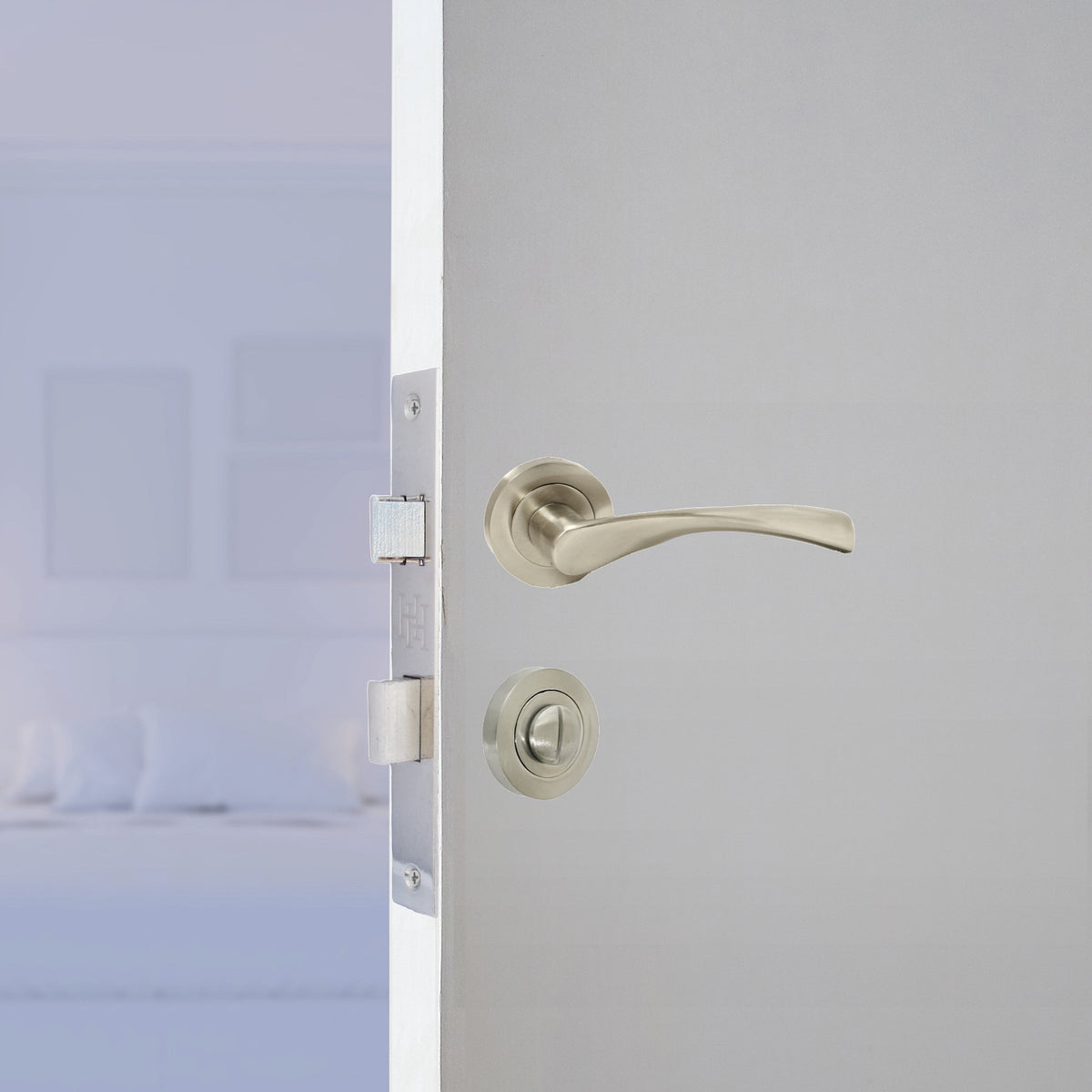 Marketplace JPG companion for Astrid Door Handles Latch Twist Lever on Rose Satin Bathroom Thumb Turn Lock 120mm - 50mm