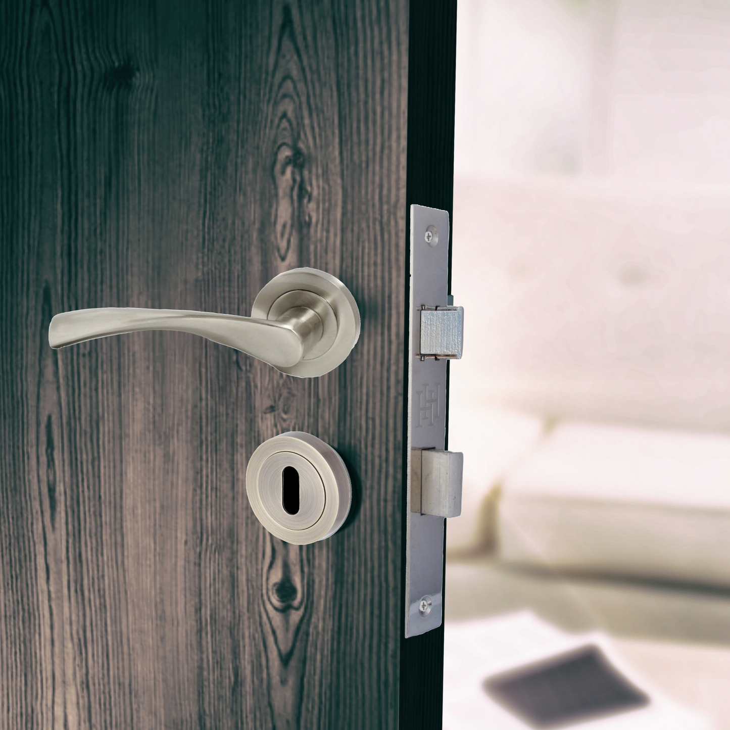 Astrid Door Handles Latch Twist Lever on Rose - Satin 120mm