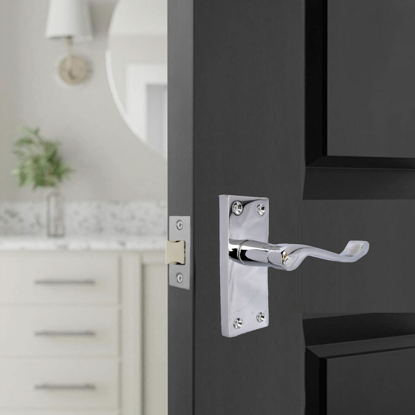 Door Handles Victorian Scroll Lever Latch - Chrome Pack Hinges 118 x 40mm