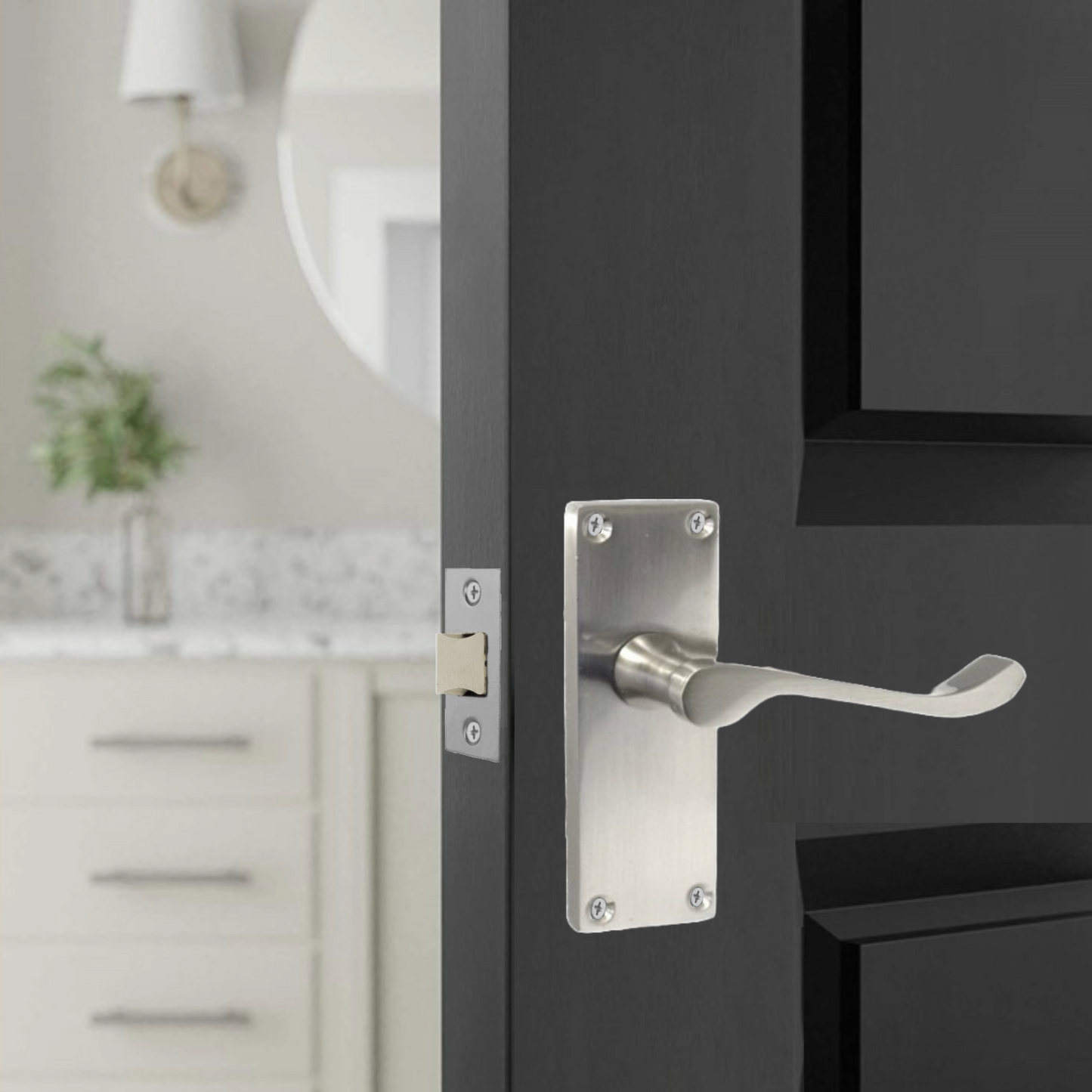 Poignées de porte à levier à défilement et loquet interne - Satin 118 x 40 mm