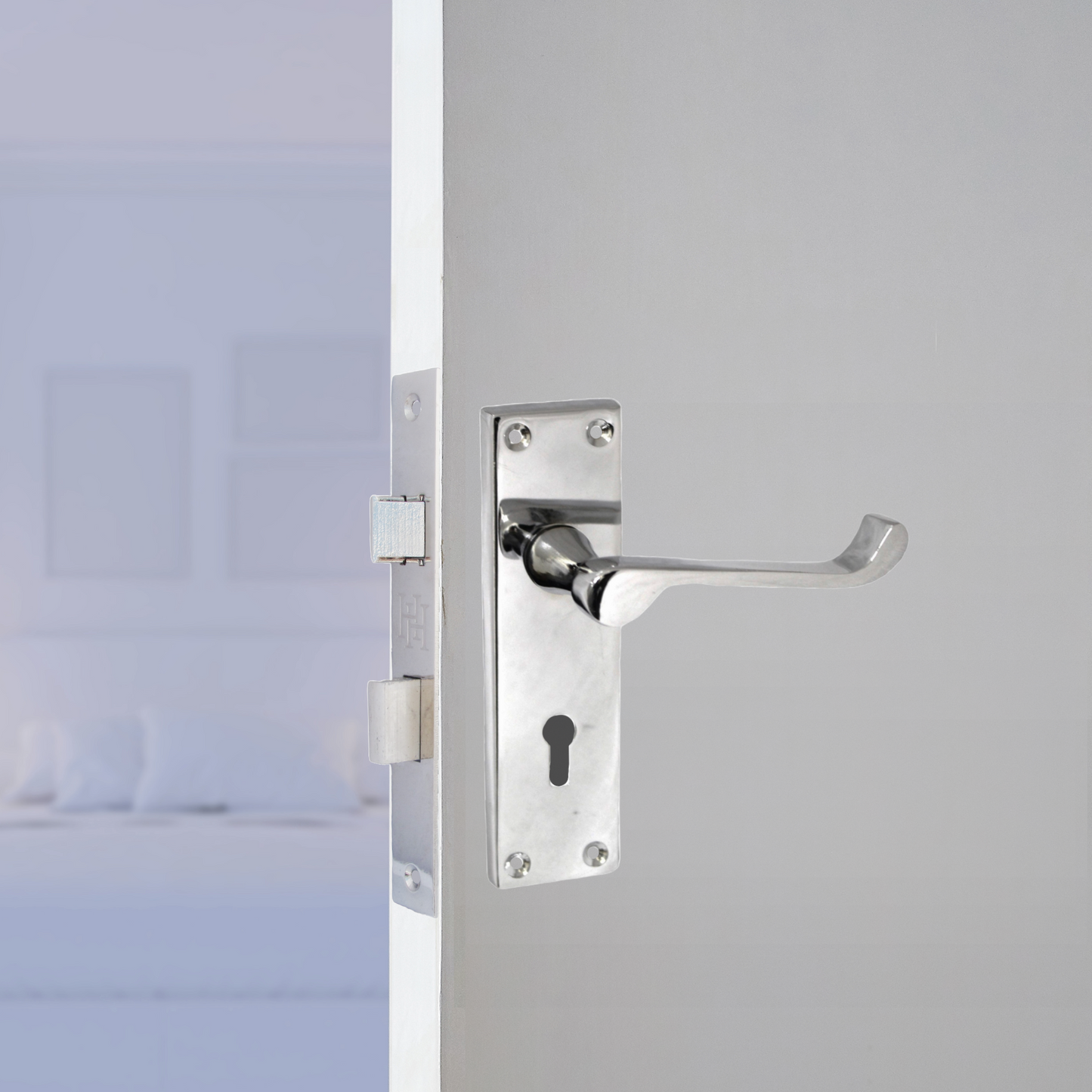 Door Handles Victorian Scroll Lever Lock - Chrome 150 x 40mm