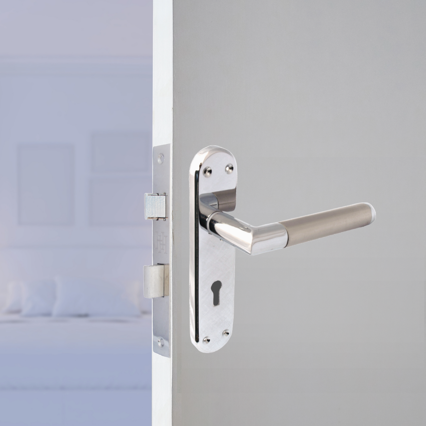 Poignées de porte à levier droit à onglet Duo - Chrome satiné 180 mm x 40 mm