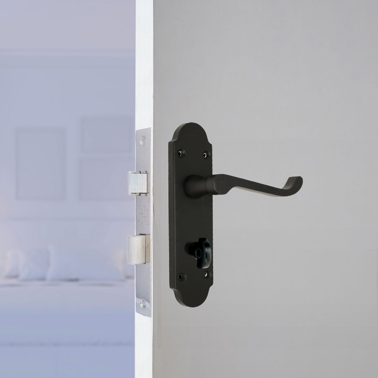 Poignée de porte de salle de bain Epsom avec levier à défilement - Noir mat