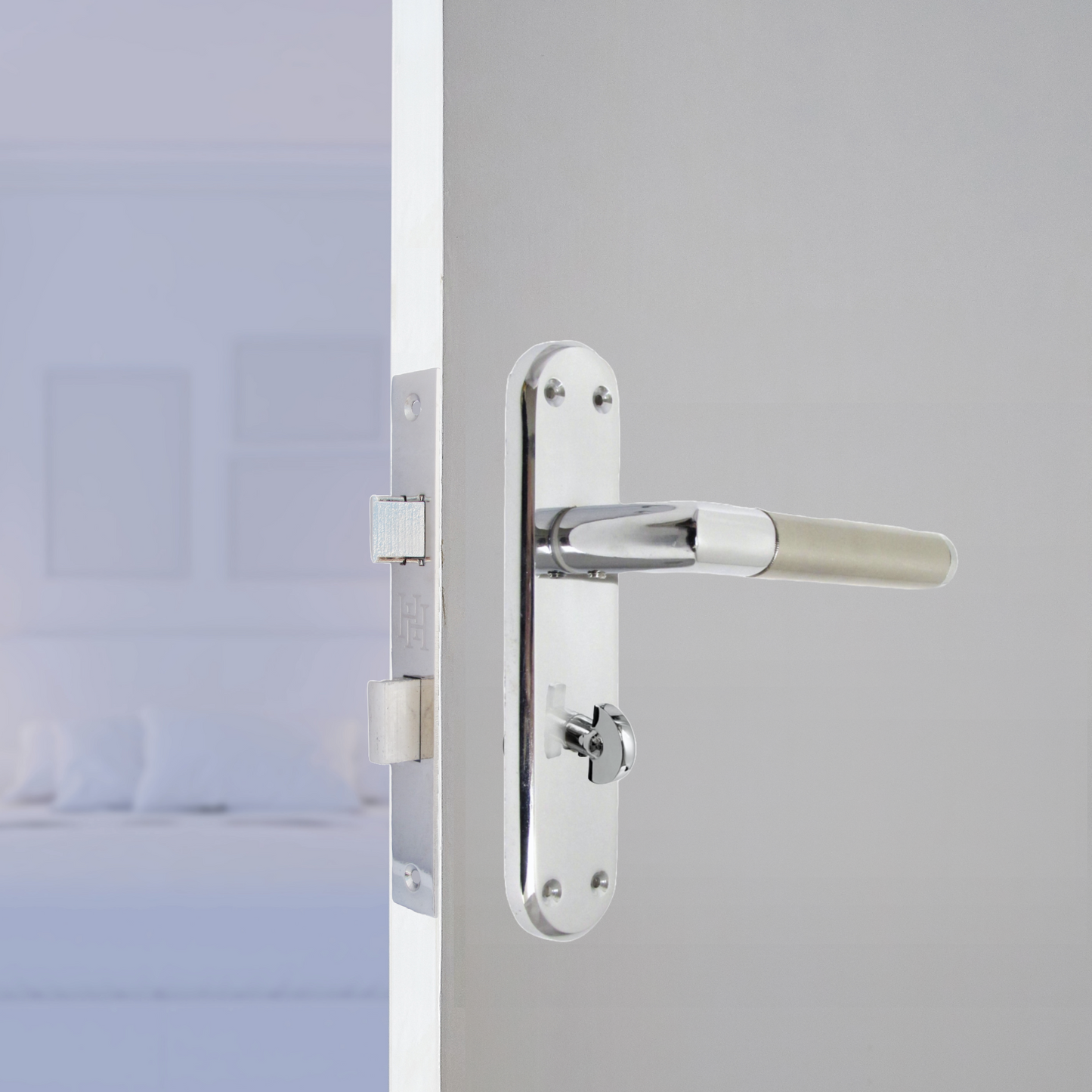 Poignées de porte à levier droit en onglet pour salle de bain - Chrome satiné 180 mm x 40 mm