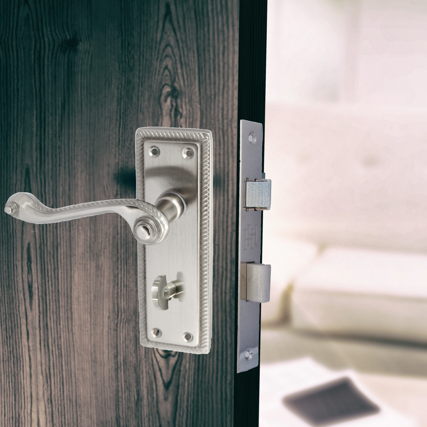 Georgian Satin Bathroom Door Handles WITH LOCK