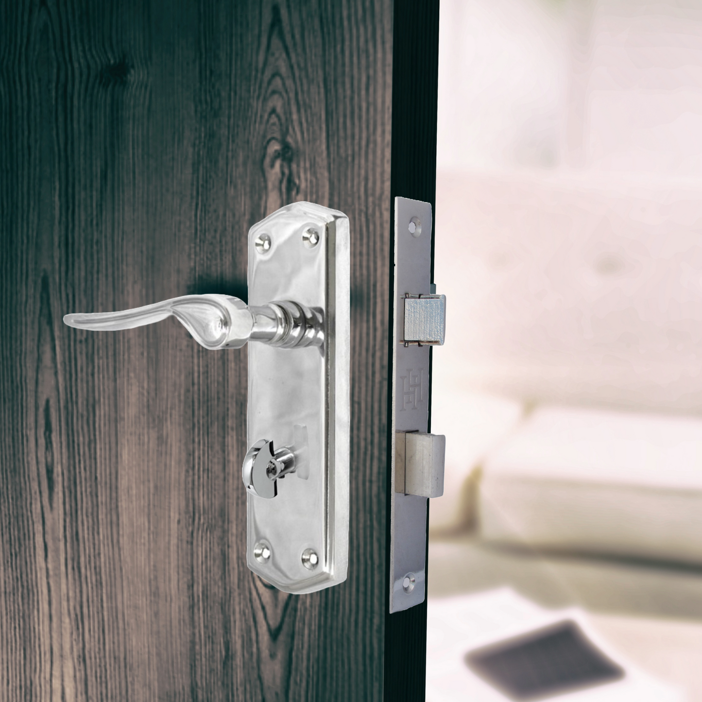 Poignées de porte de salle de bain CHROME Stellar sur plaque arrière + serrure de baignoire