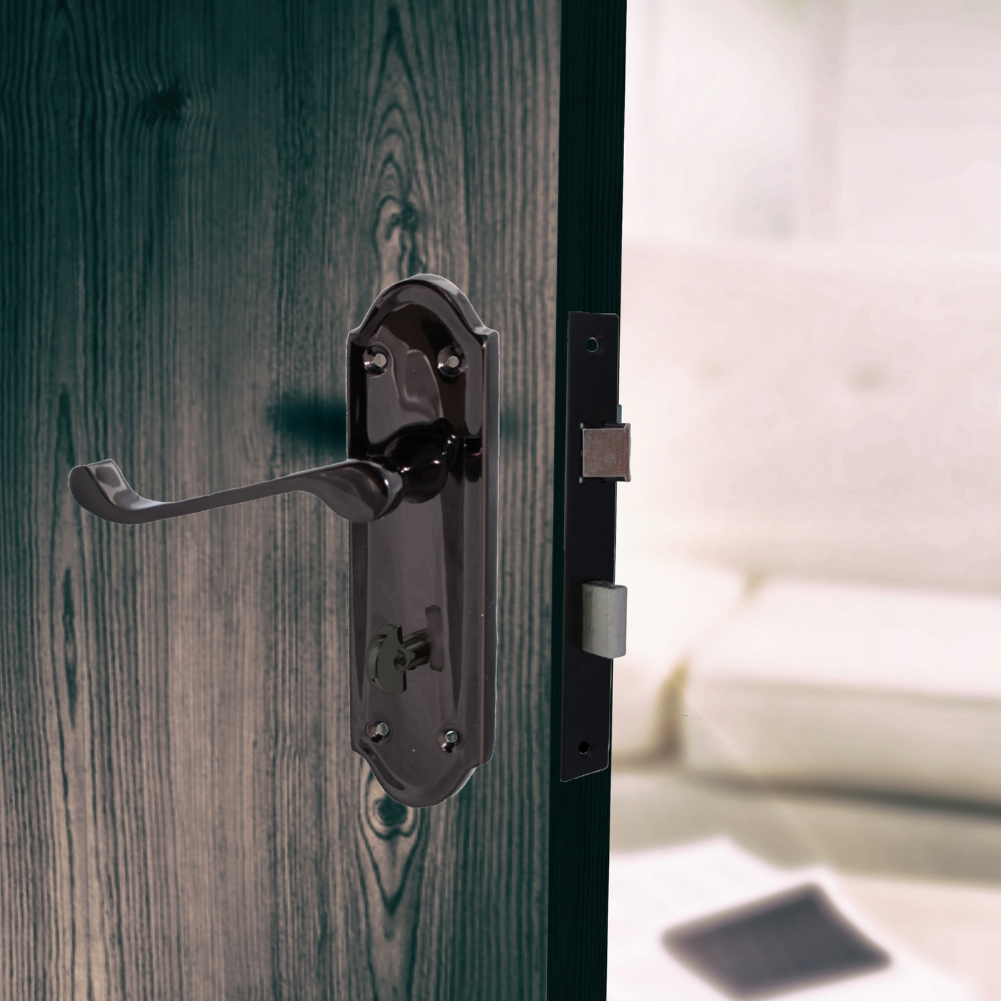 MULTIPACK Door Handles Ashford Bathroom Lock Scroll Lever Black Nickel 1/4/6 Pairs