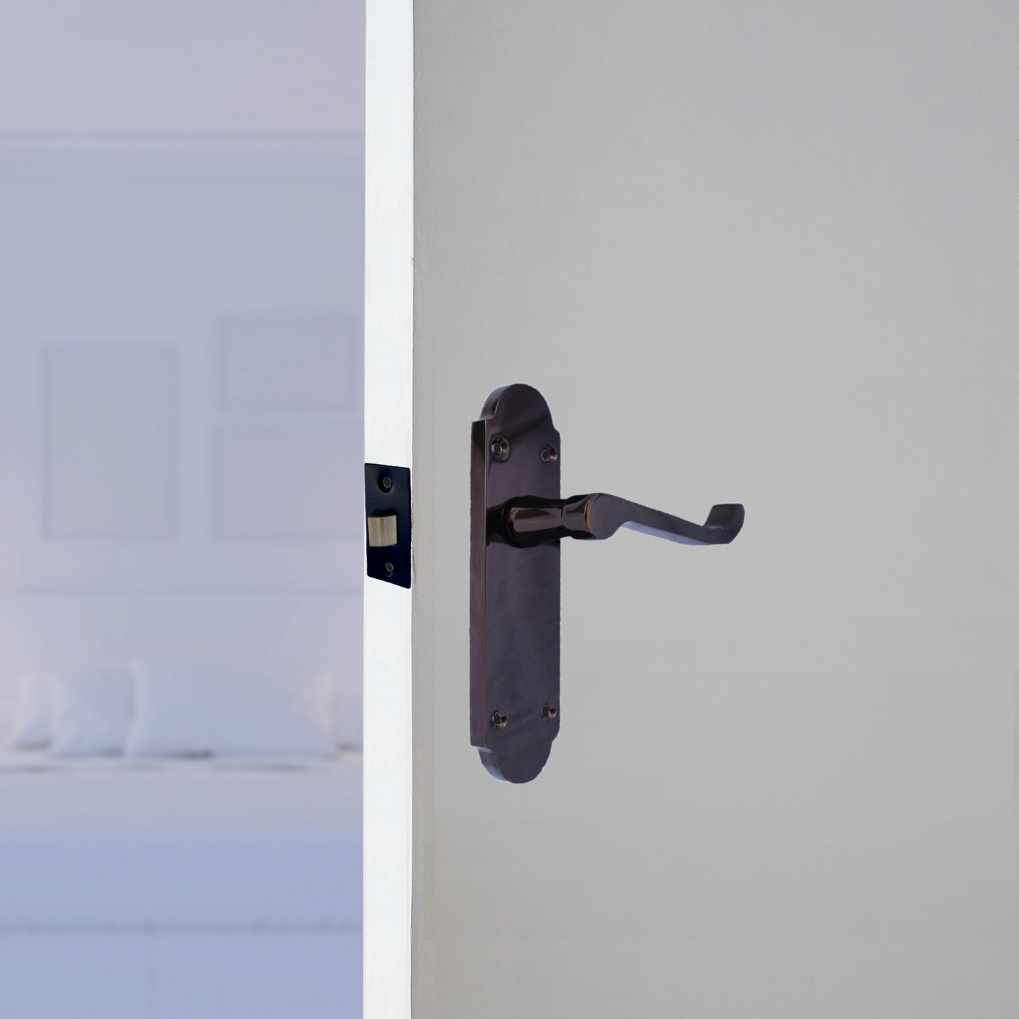 Epsom Door Handle Latch Scroll Lever - Black Nickel