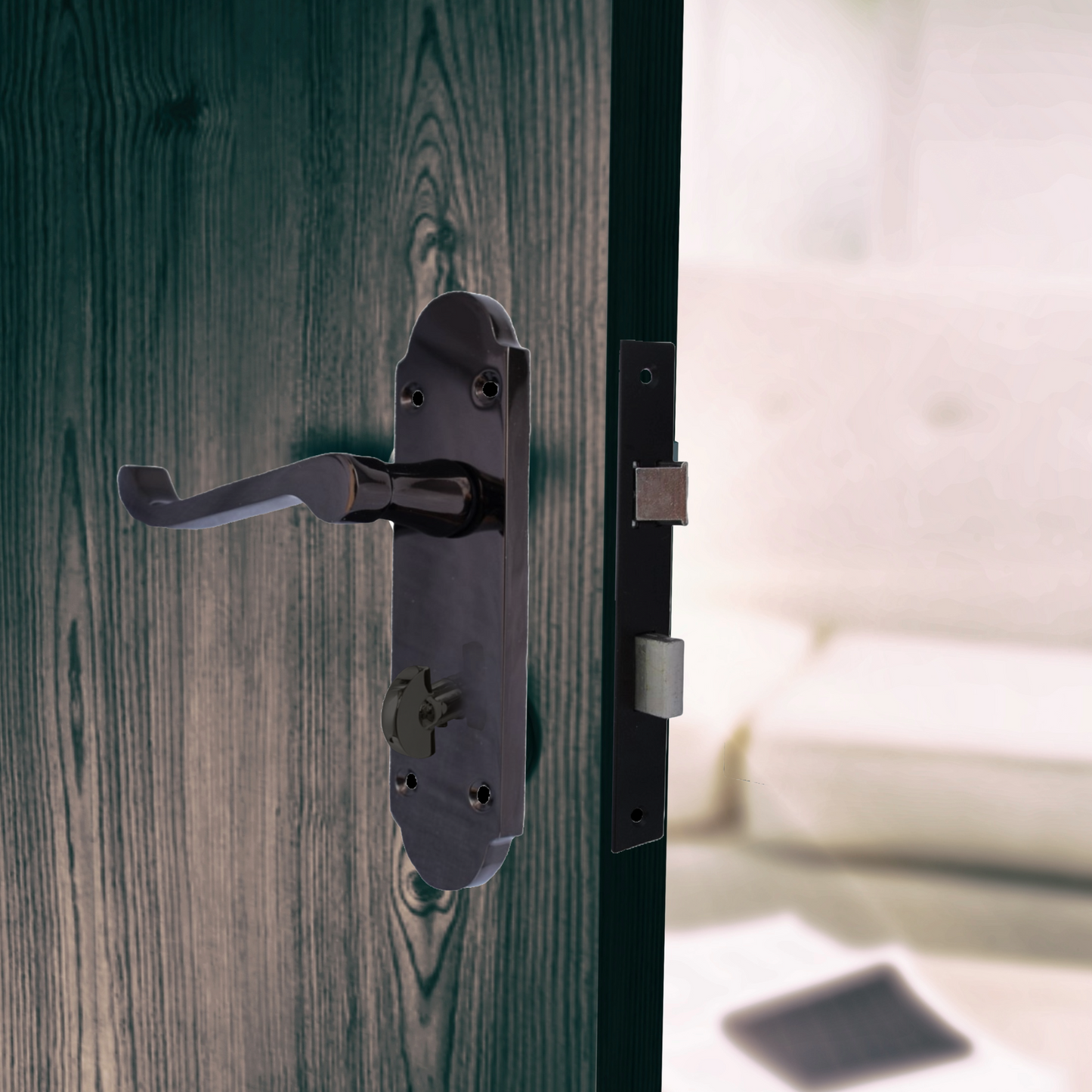 Epsom Door Handle Bathroom Lock Scroll Lever - Black Nickel