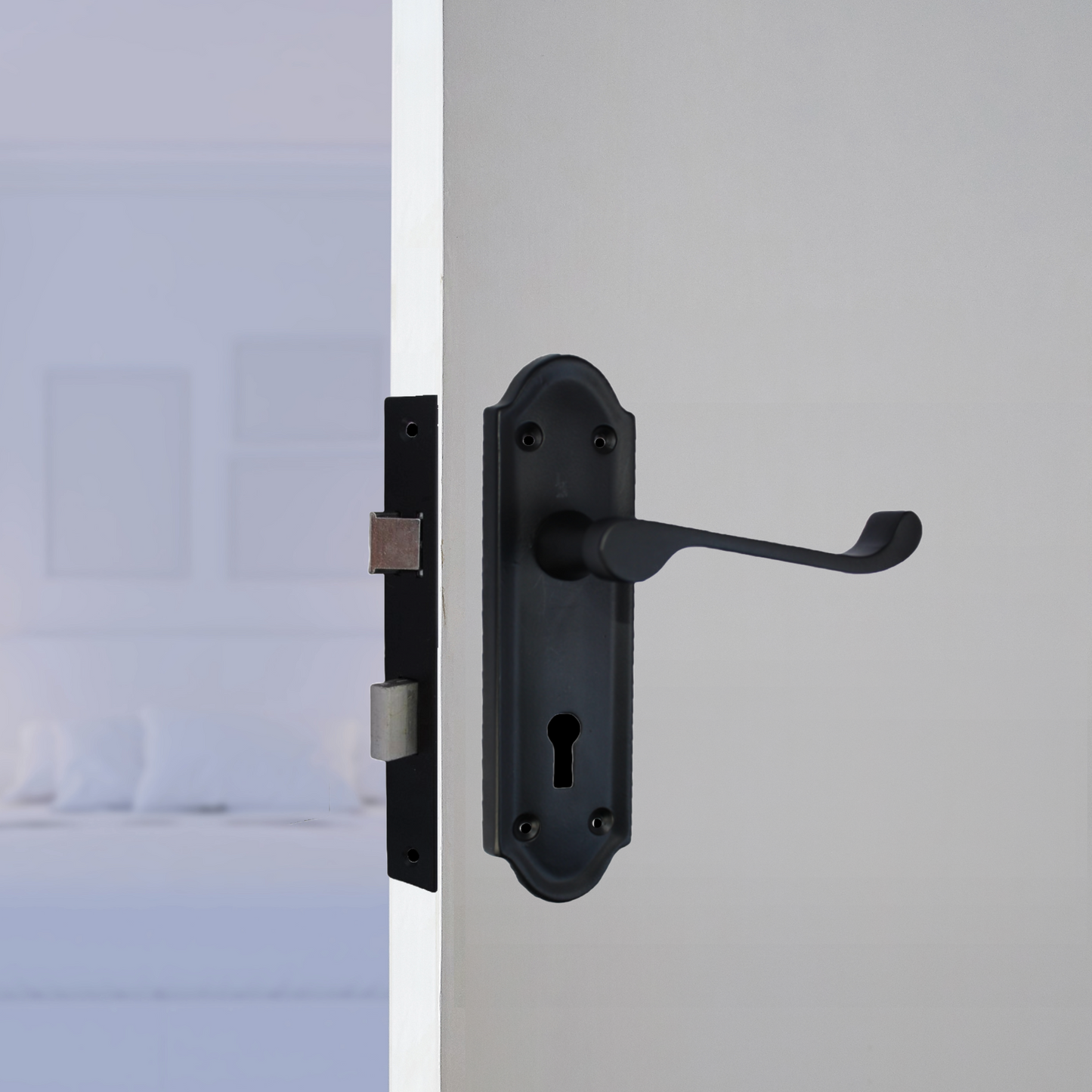 MULTIPACK Door Handles Ashford Key Lock Scroll Lever Matt Black 1/4/6 Pairs