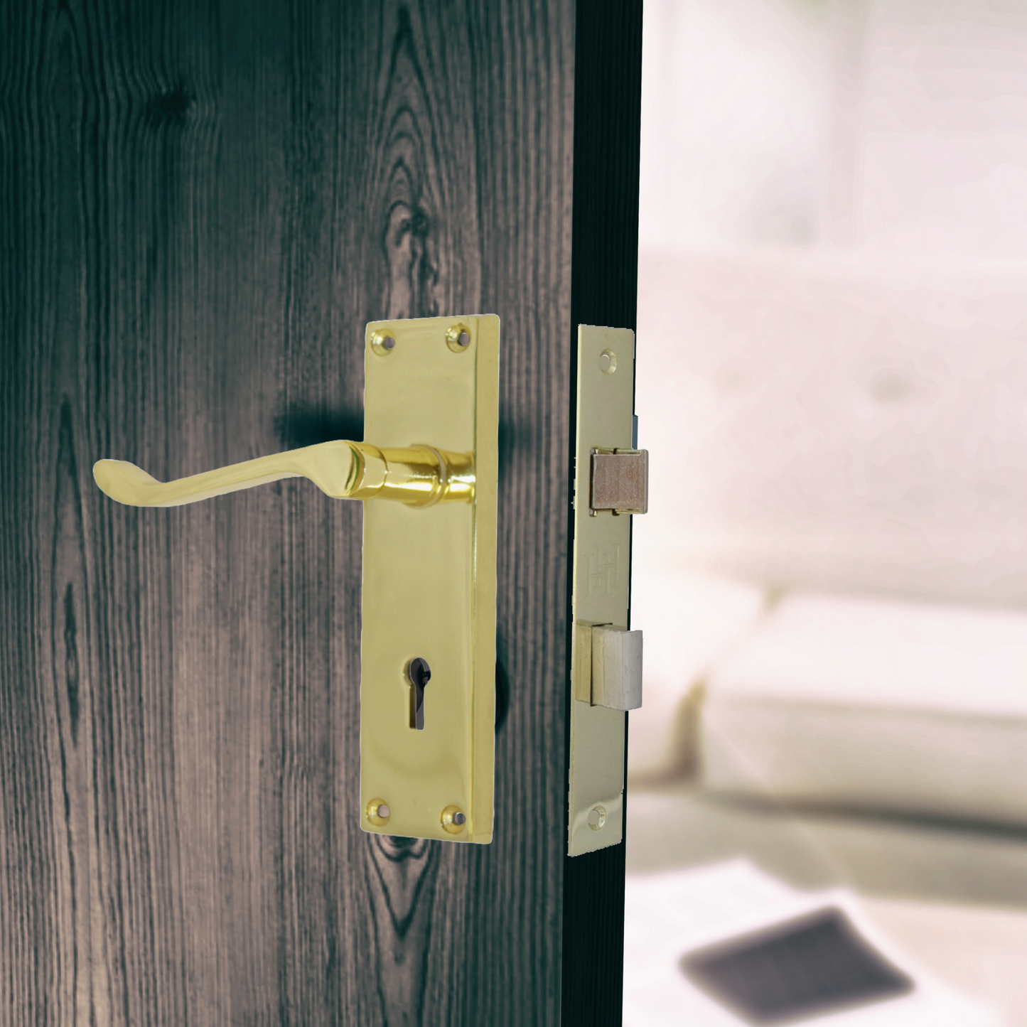 Door Handles Victorian Scroll Lever Lock - Brass Pack Hinges 150 x 40mm