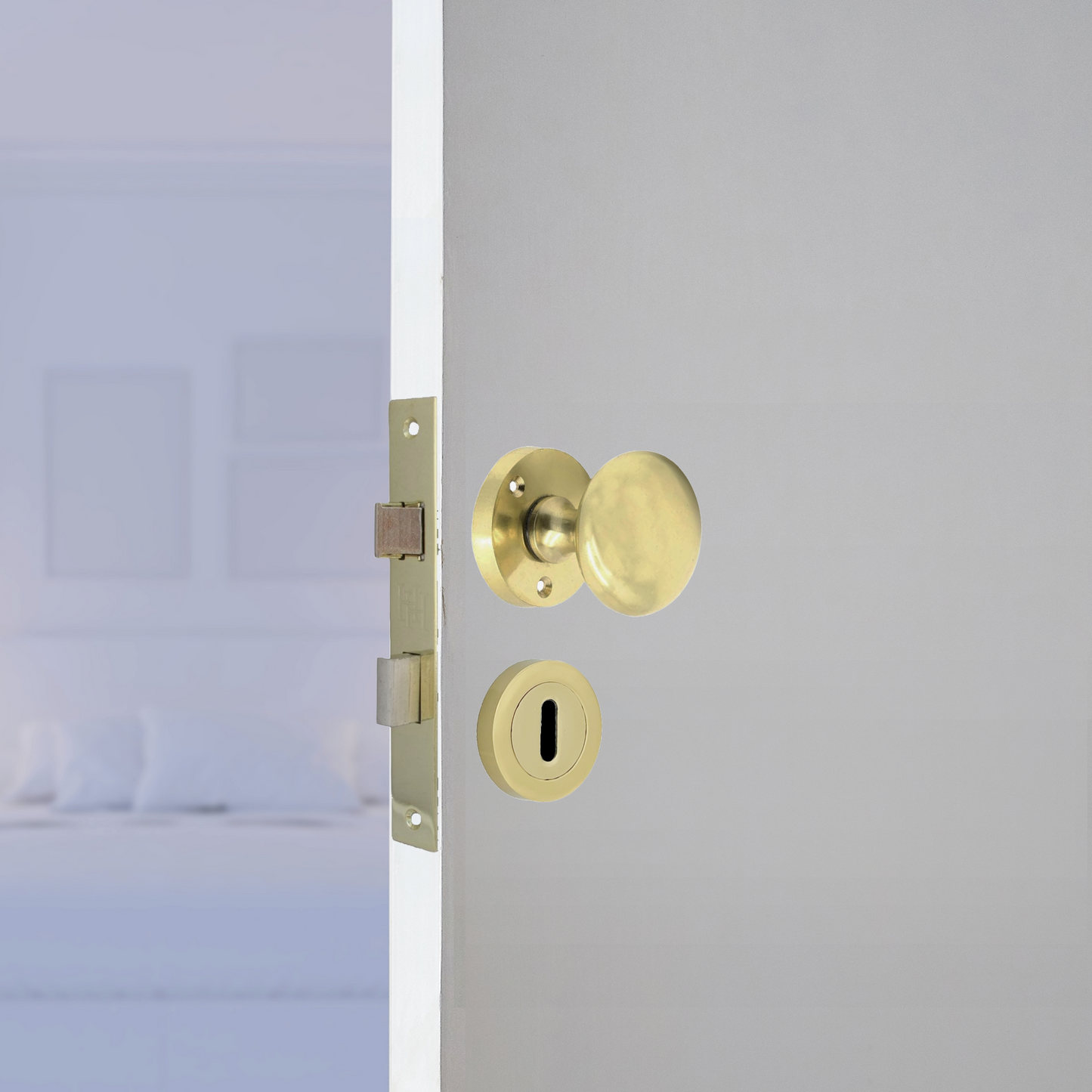 Door Knobs Round Victorian Mortice Knob Sprung - Brass Escutcheon Key Lock Pack 56mm