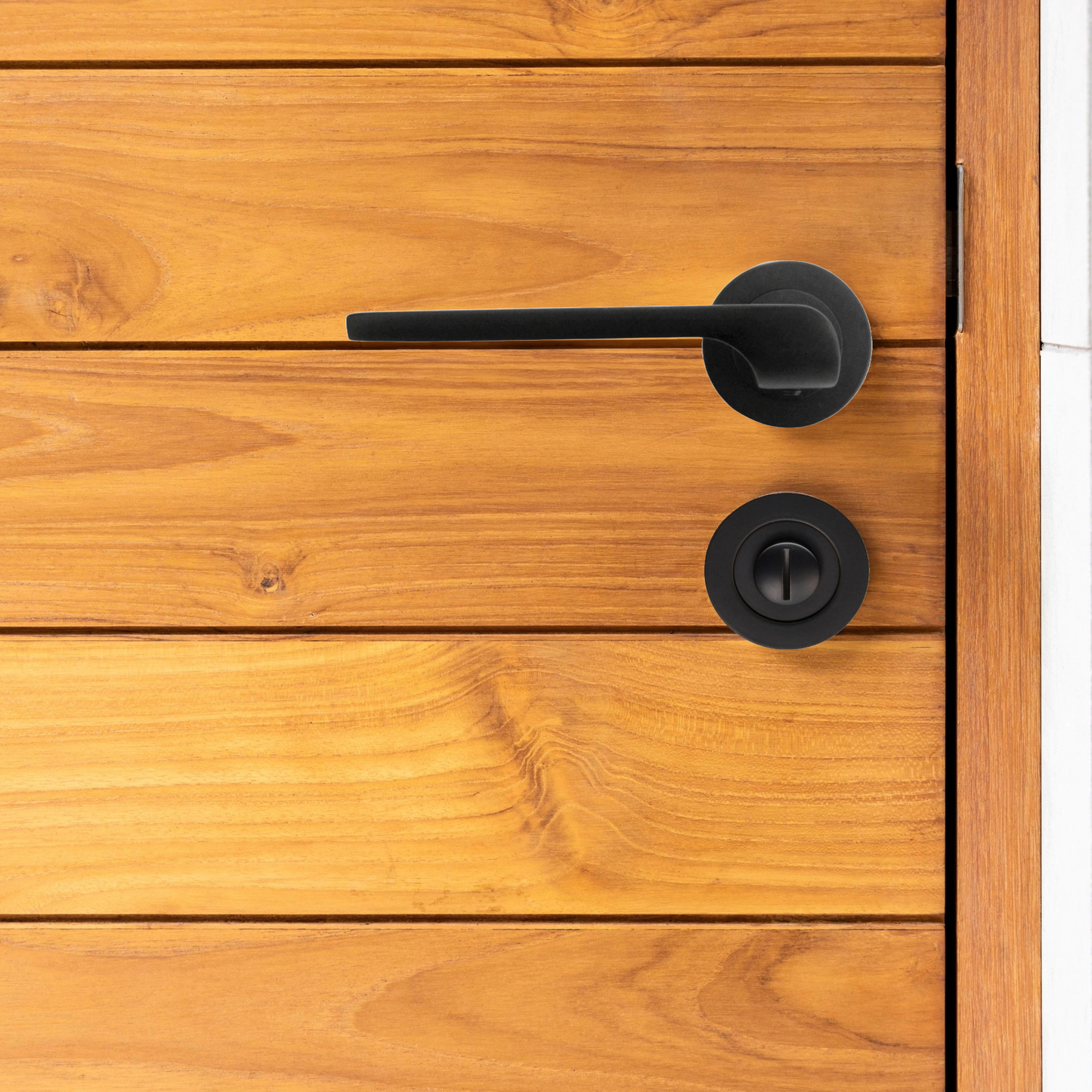 UNO-2 Door Handle Bathroom Set Modern Matt Black Lever on Rose Internal Thumbturn