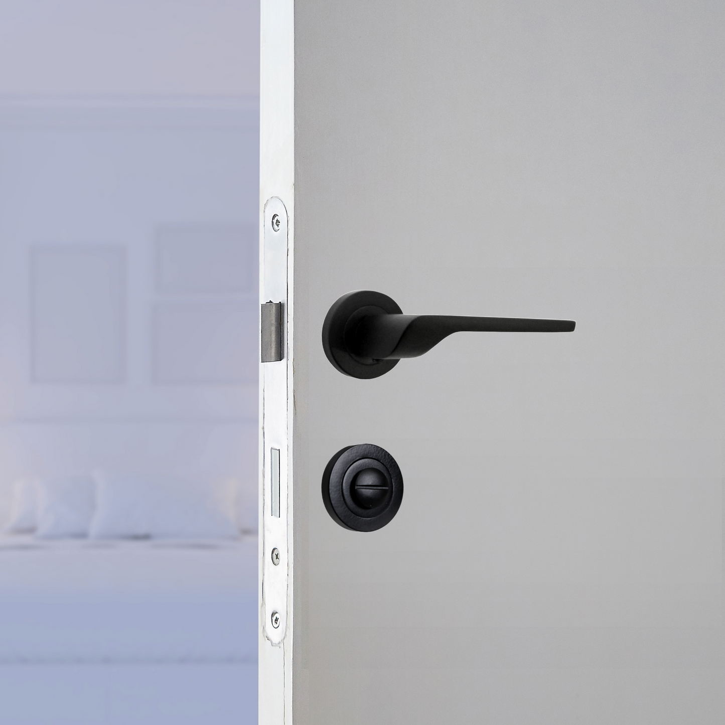 UNO-2 Door Handle Bathroom Set Modern Matt Black Lever on Rose Internal Thumbturn
